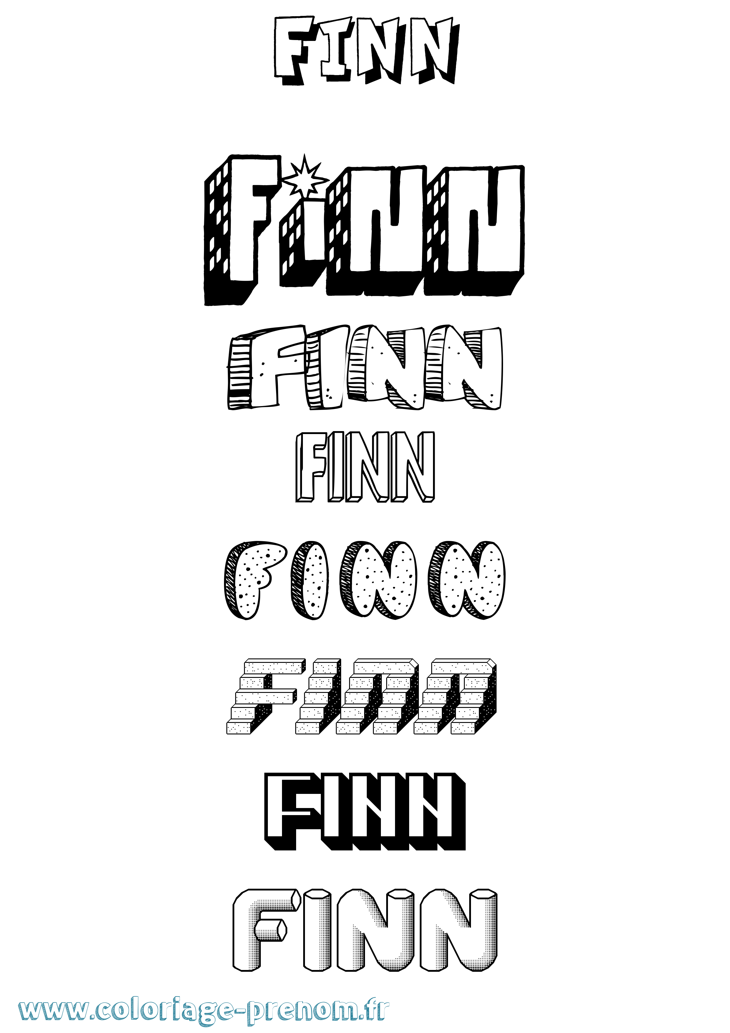 Coloriage Finn Effet 3D Coloriage prénom Finn Effet 3D