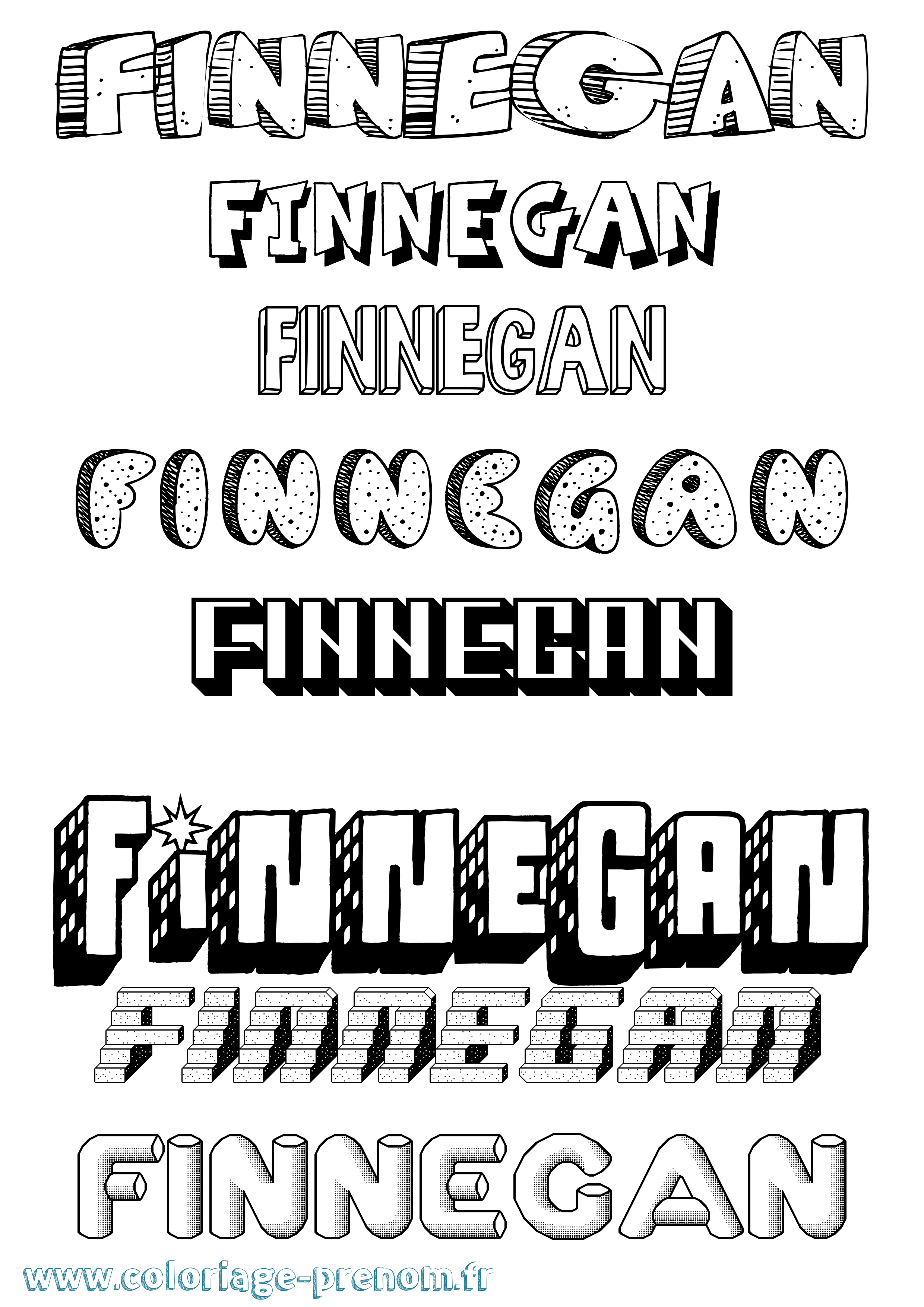 Coloriage prénom Finnegan Effet 3D