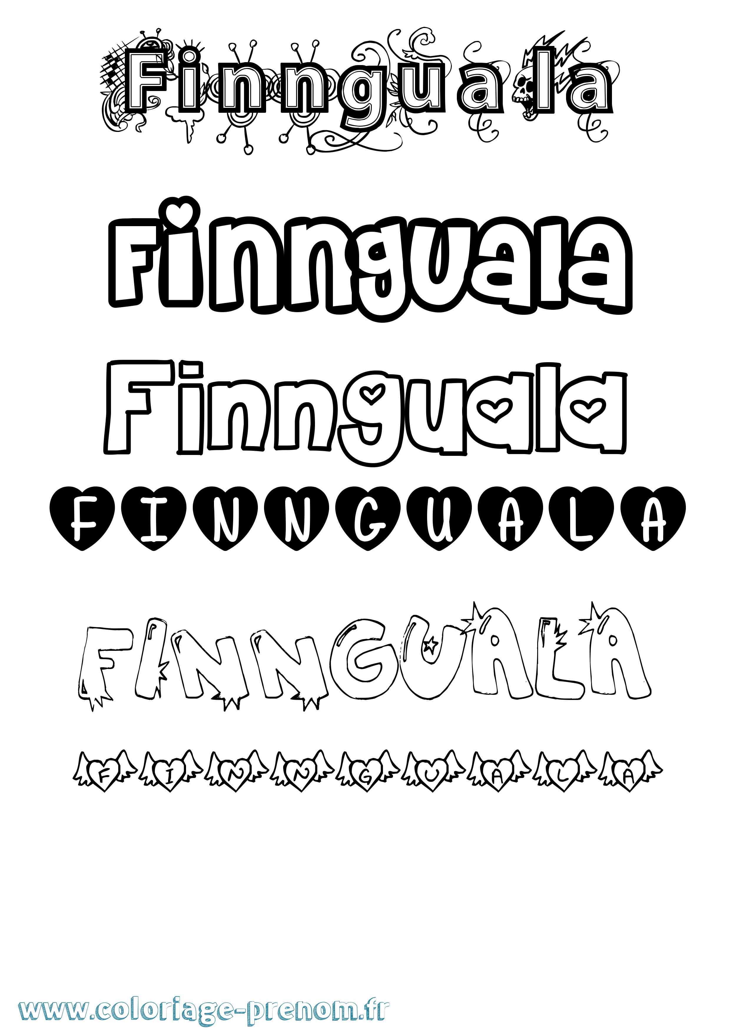 Coloriage prénom Finnguala Girly