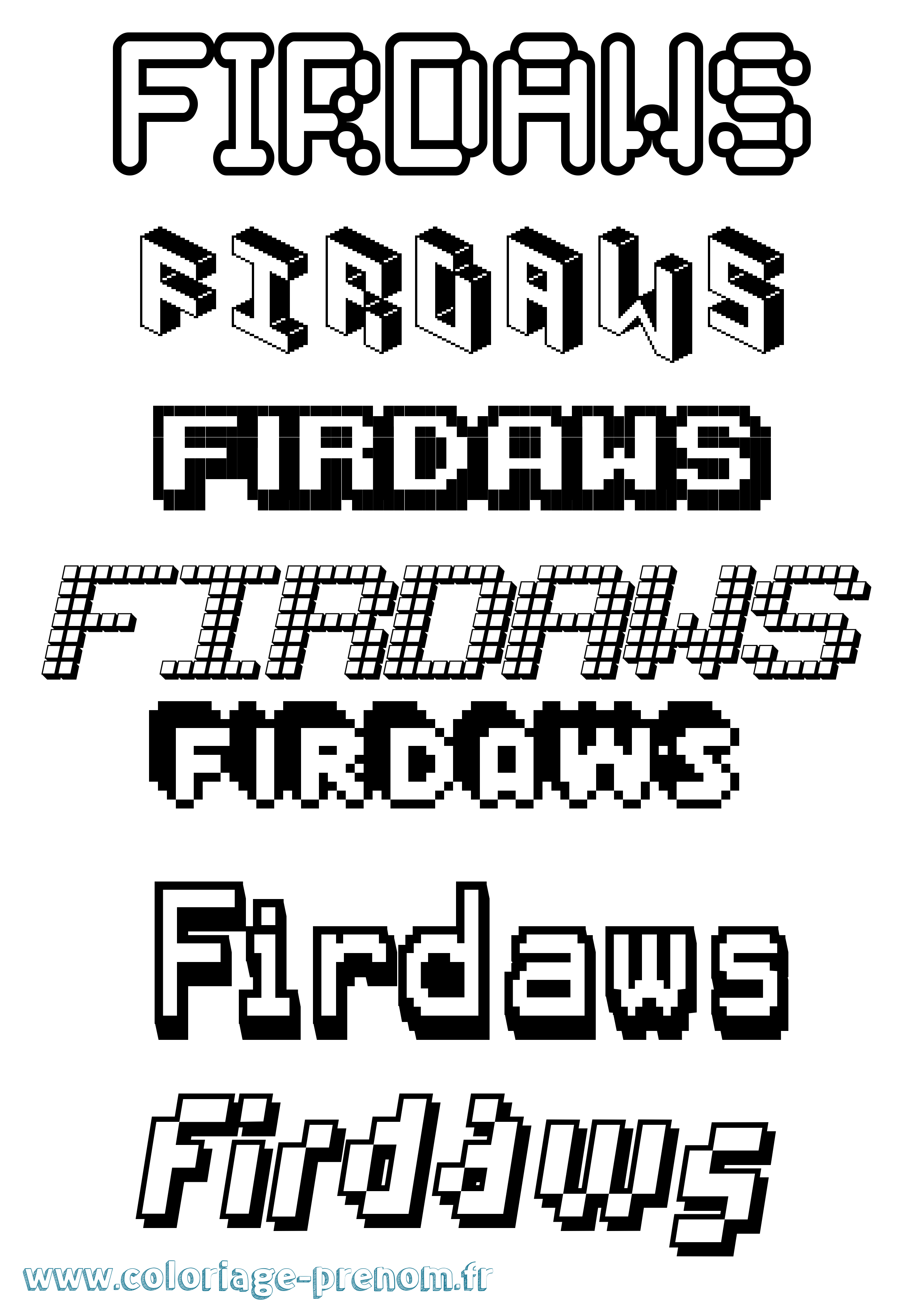 Coloriage prénom Firdaws Pixel