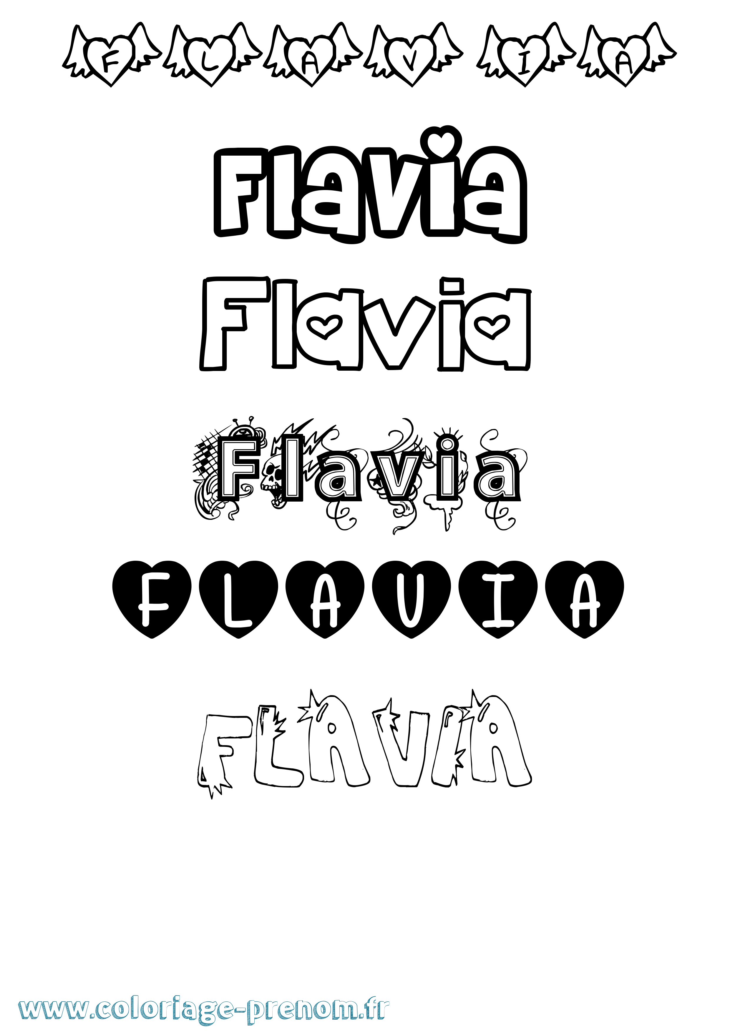 Coloriage prénom Flavia Girly