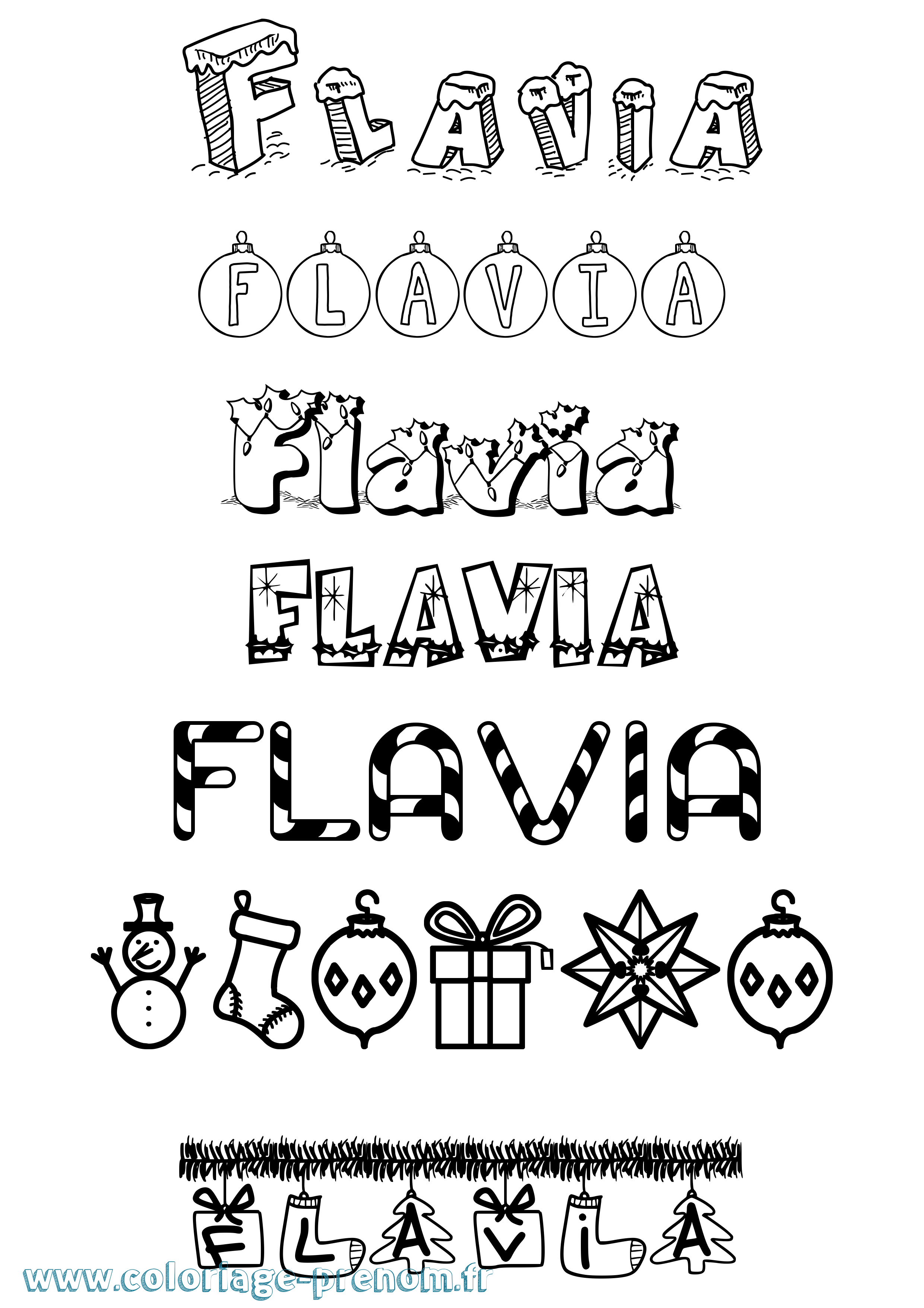 Coloriage prénom Flavia Noël
