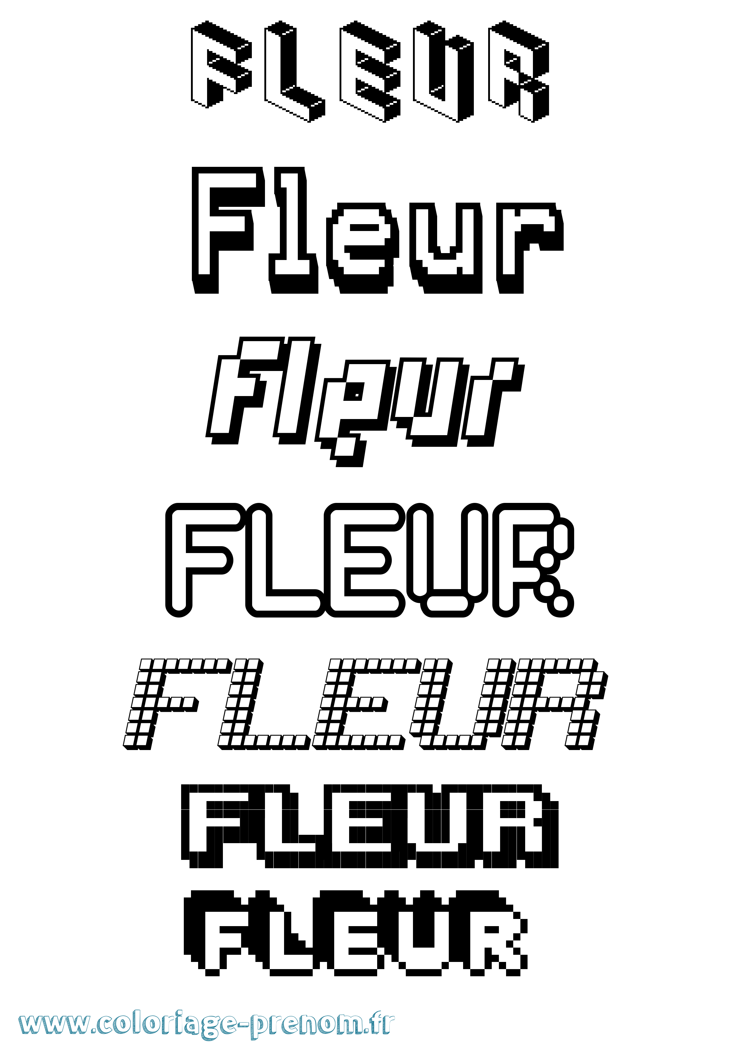 Coloriage prénom Fleur Pixel