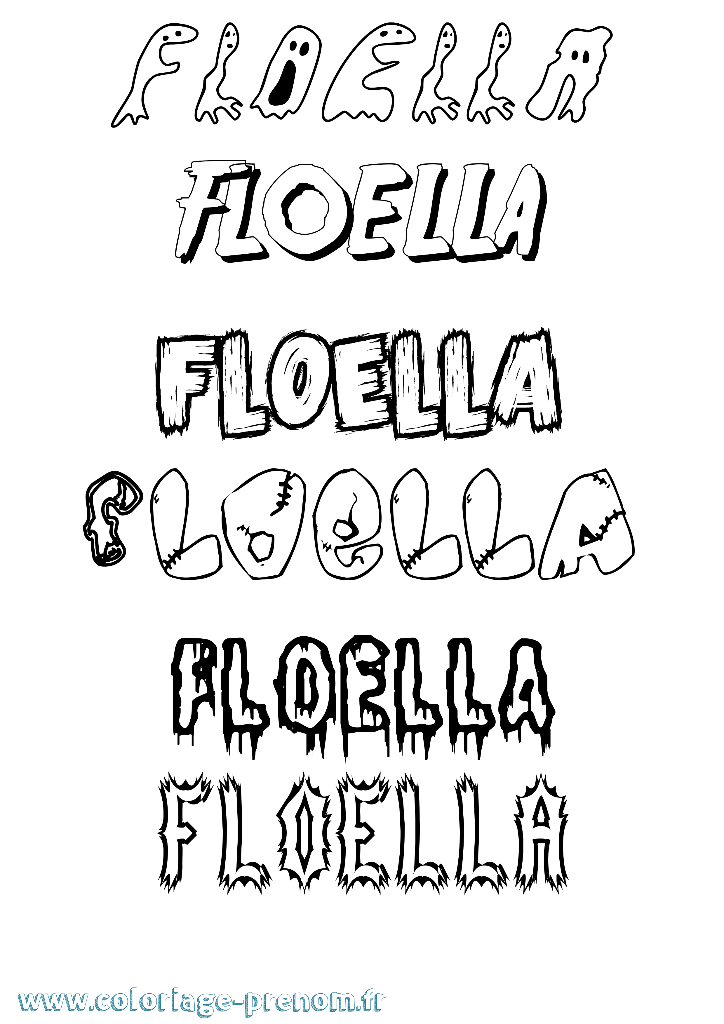 Coloriage prénom Floella Frisson