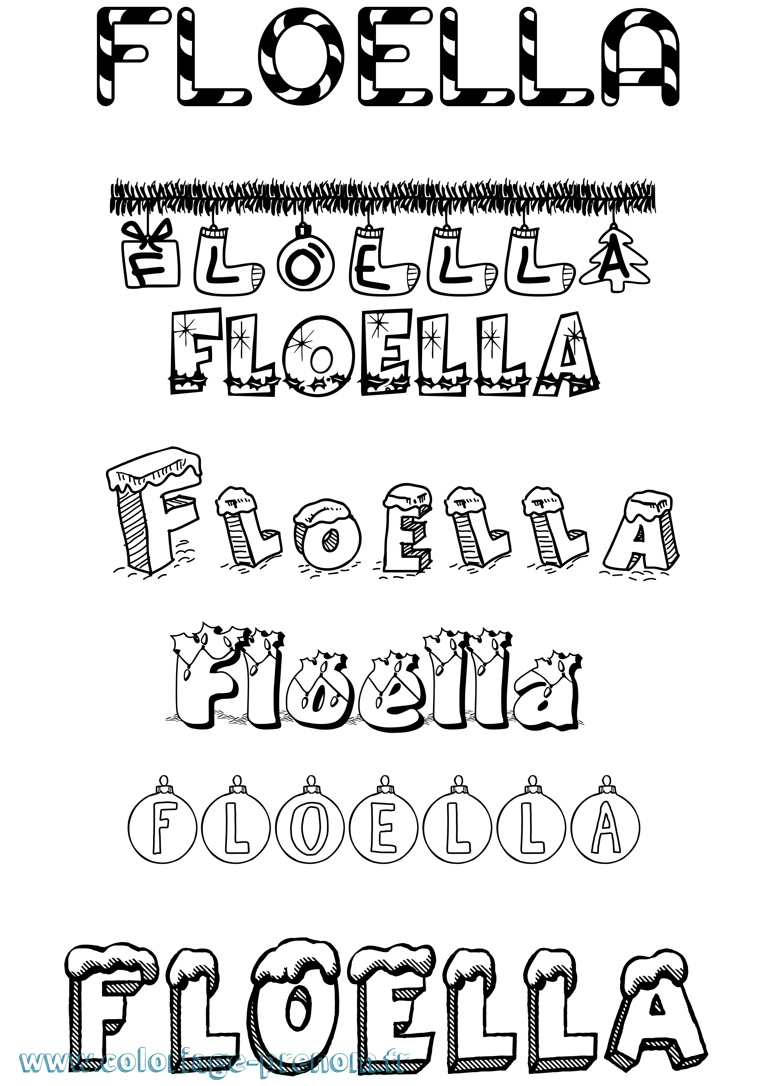 Coloriage prénom Floella Noël