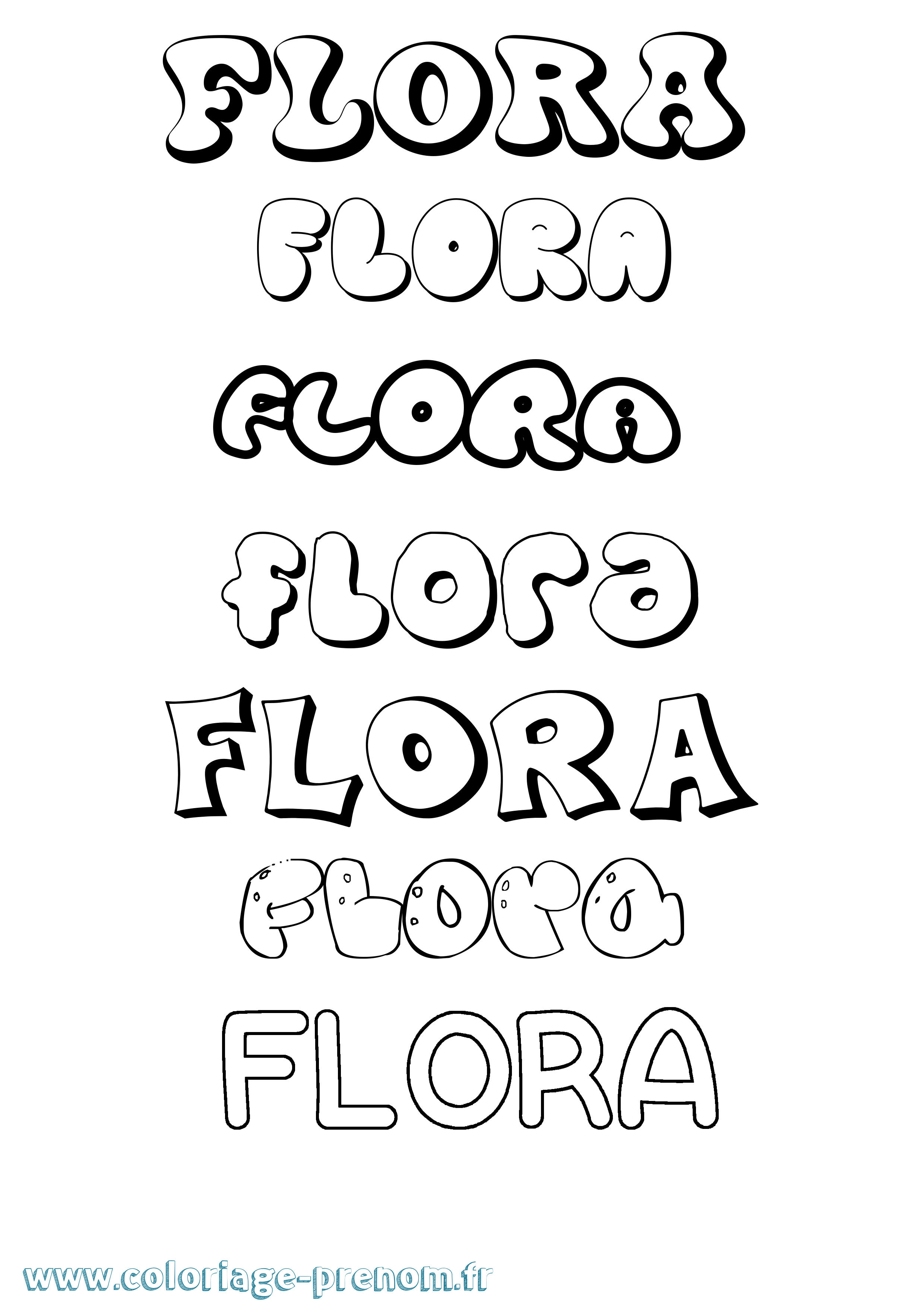 Coloriage prénom Flora Bubble