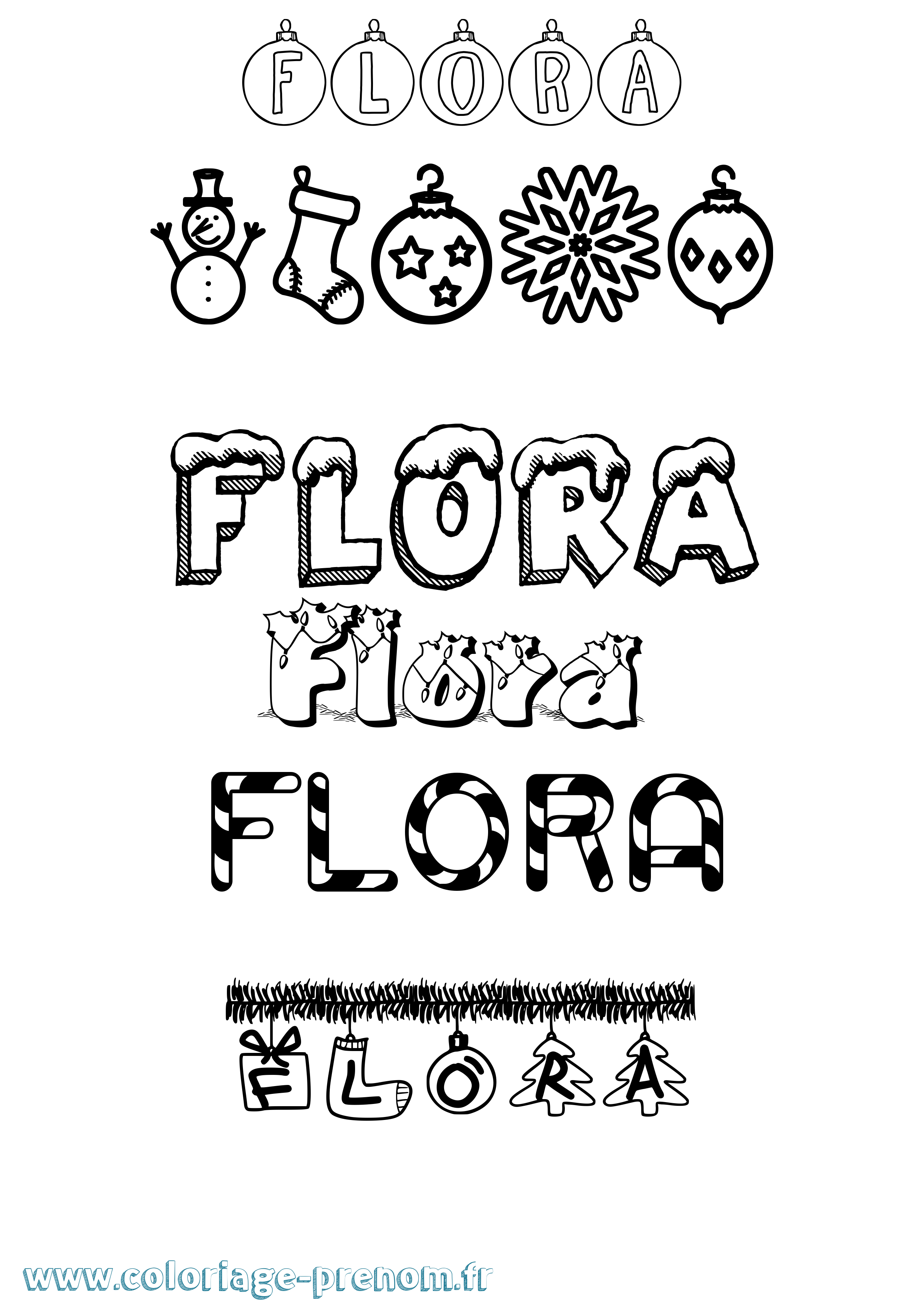 Coloriage prénom Flora Noël