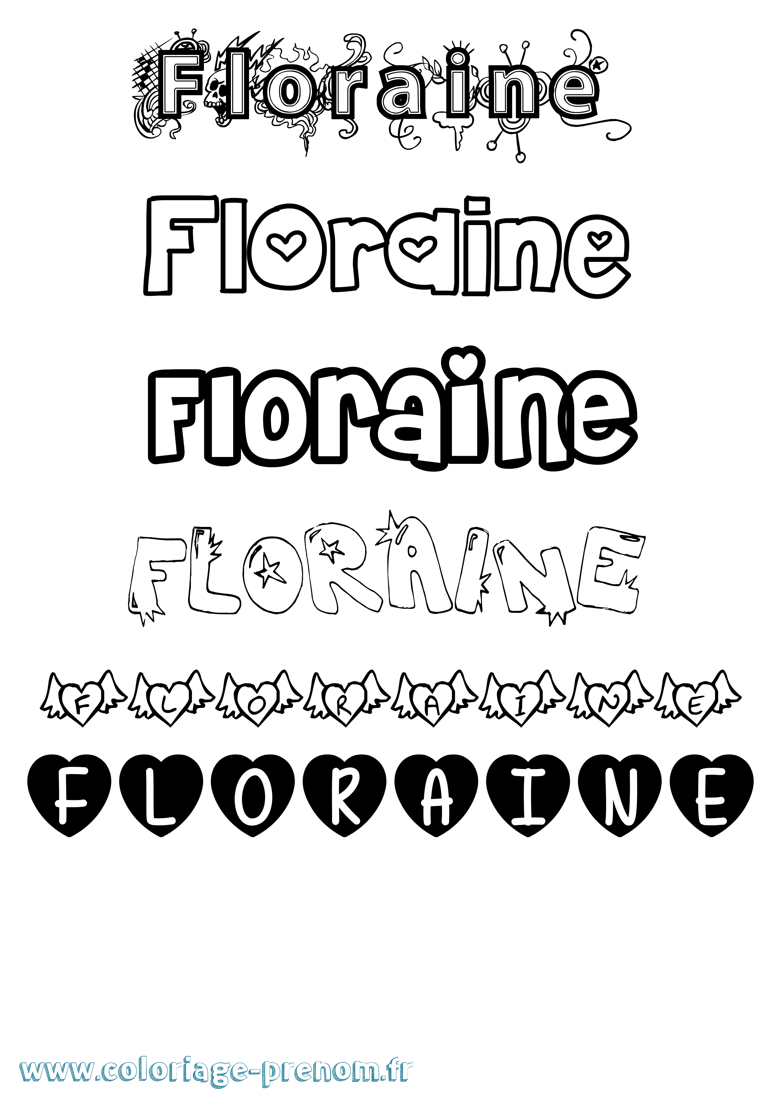 Coloriage prénom Floraine Girly