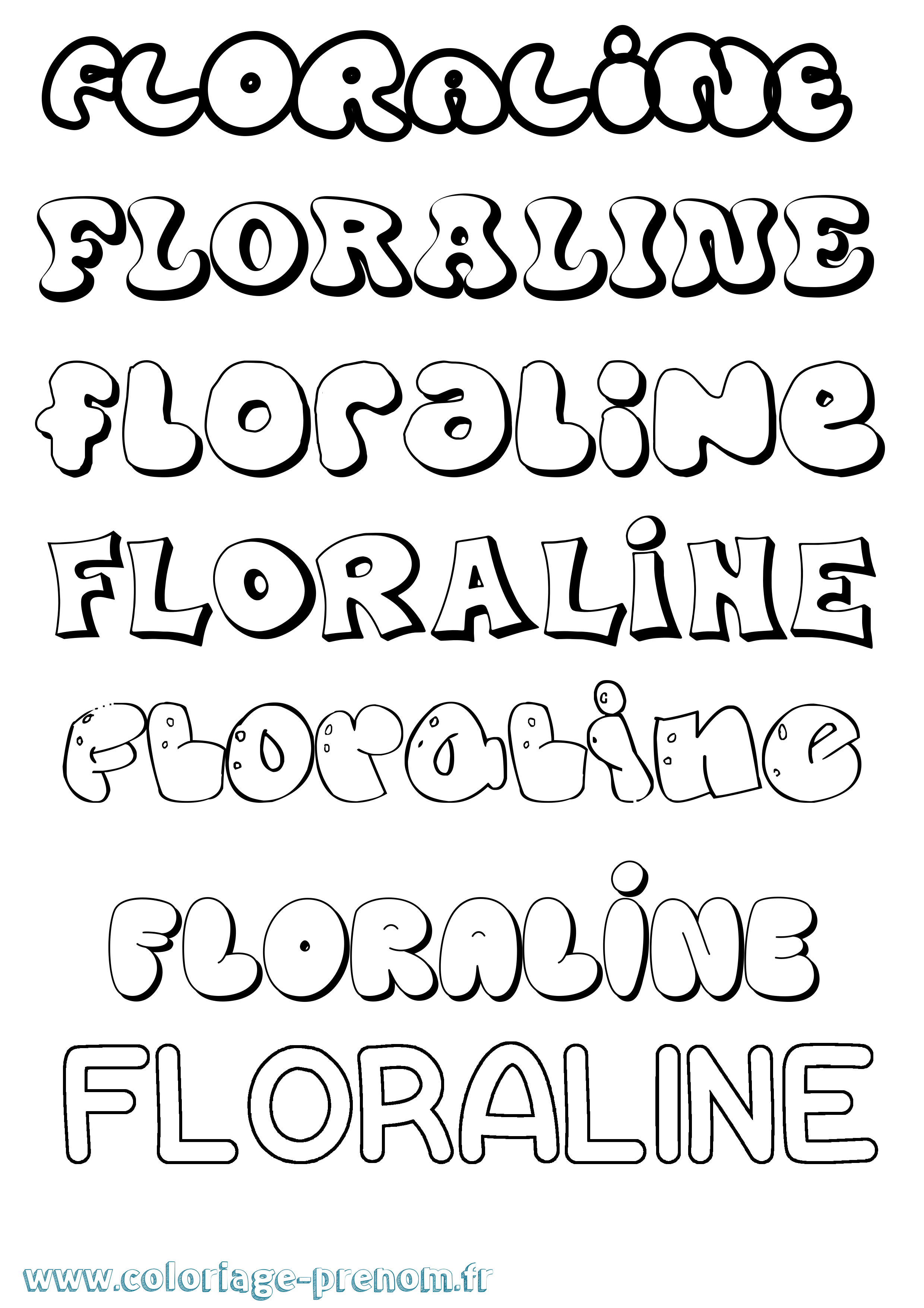 Coloriage prénom Floraline Bubble