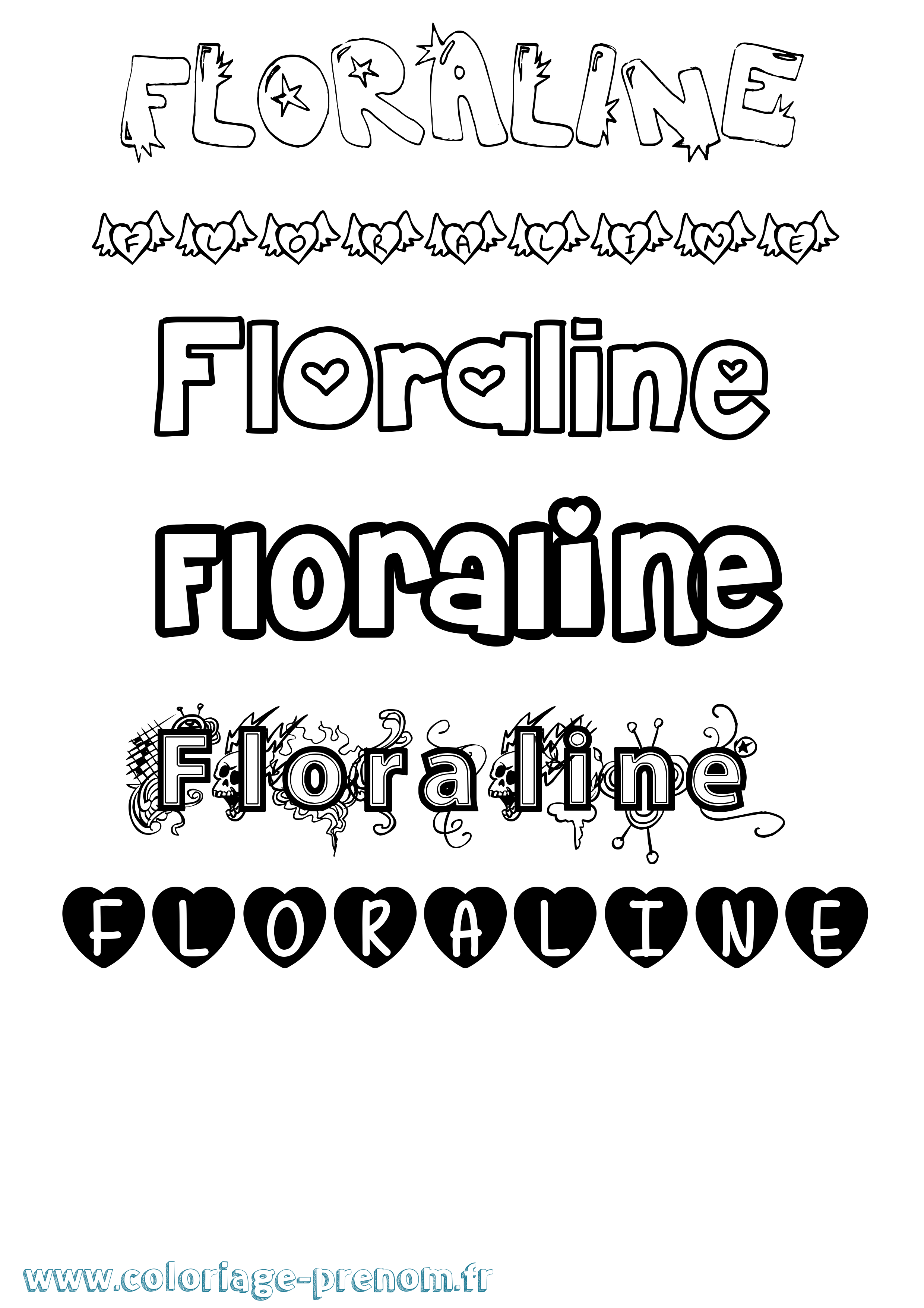 Coloriage Floraline Girly Coloriage prénom Floraline Girly
