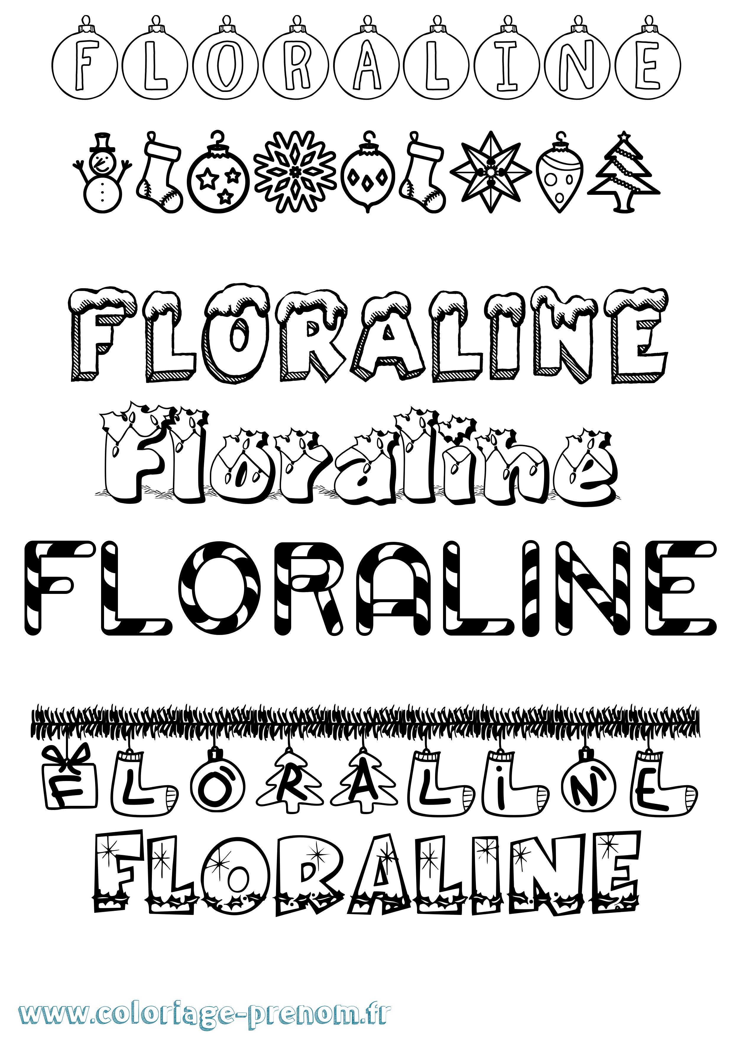 Coloriage prénom Floraline Noël