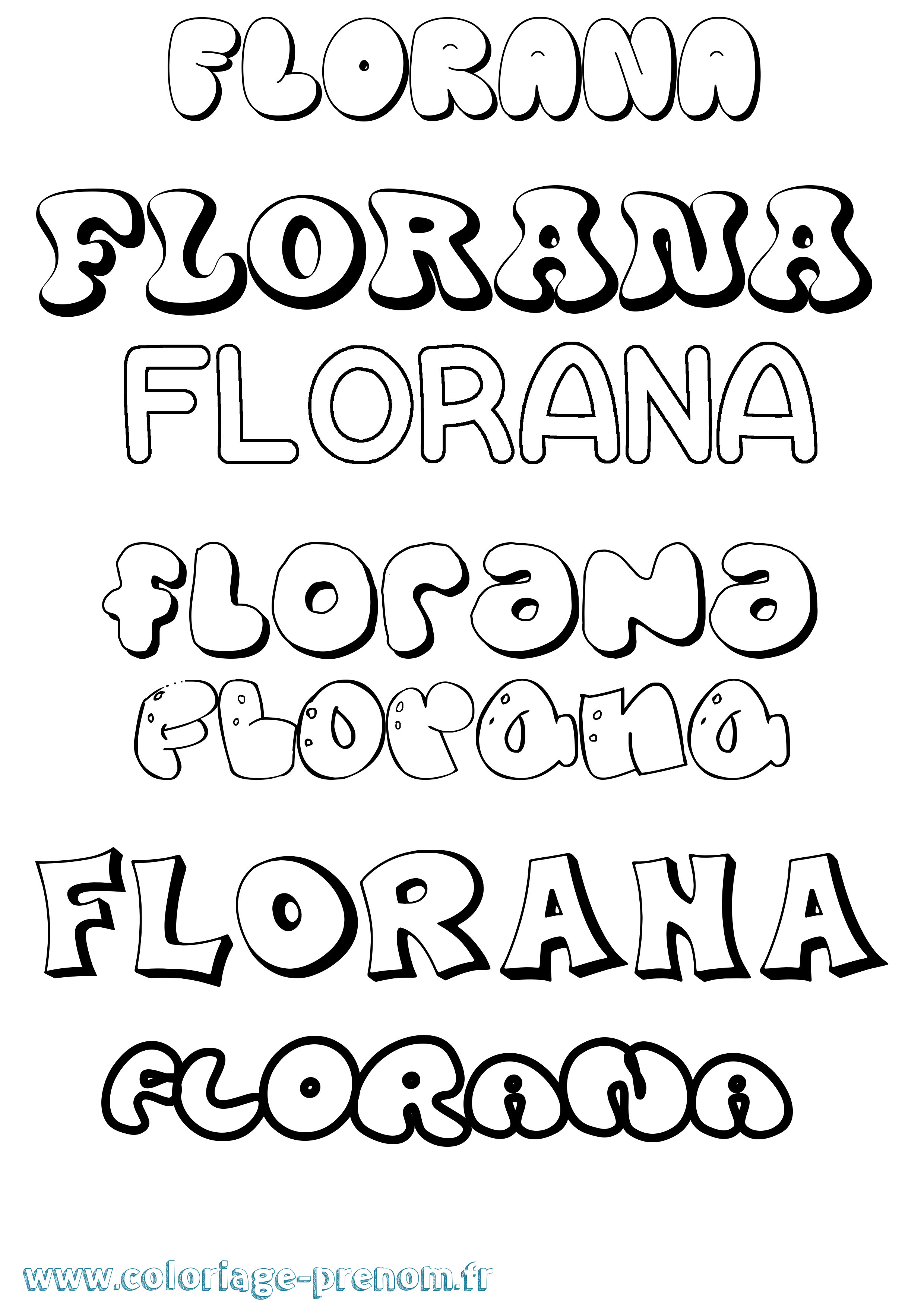 Coloriage prénom Florana Bubble