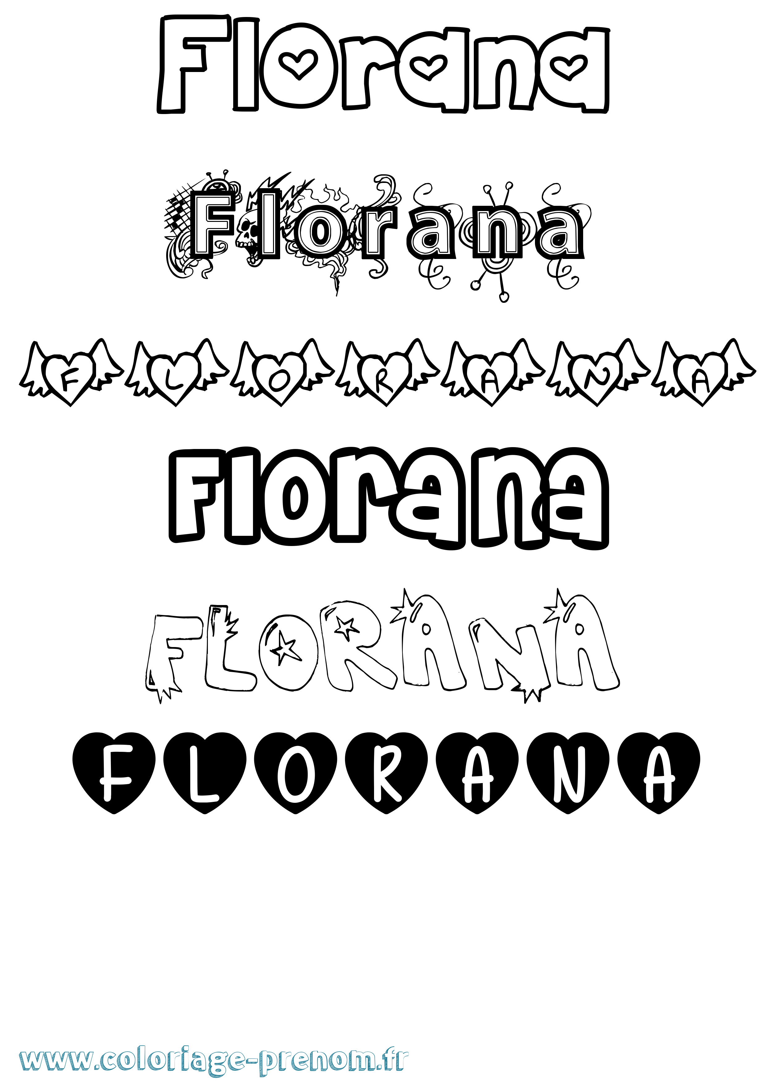 Coloriage prénom Florana Girly