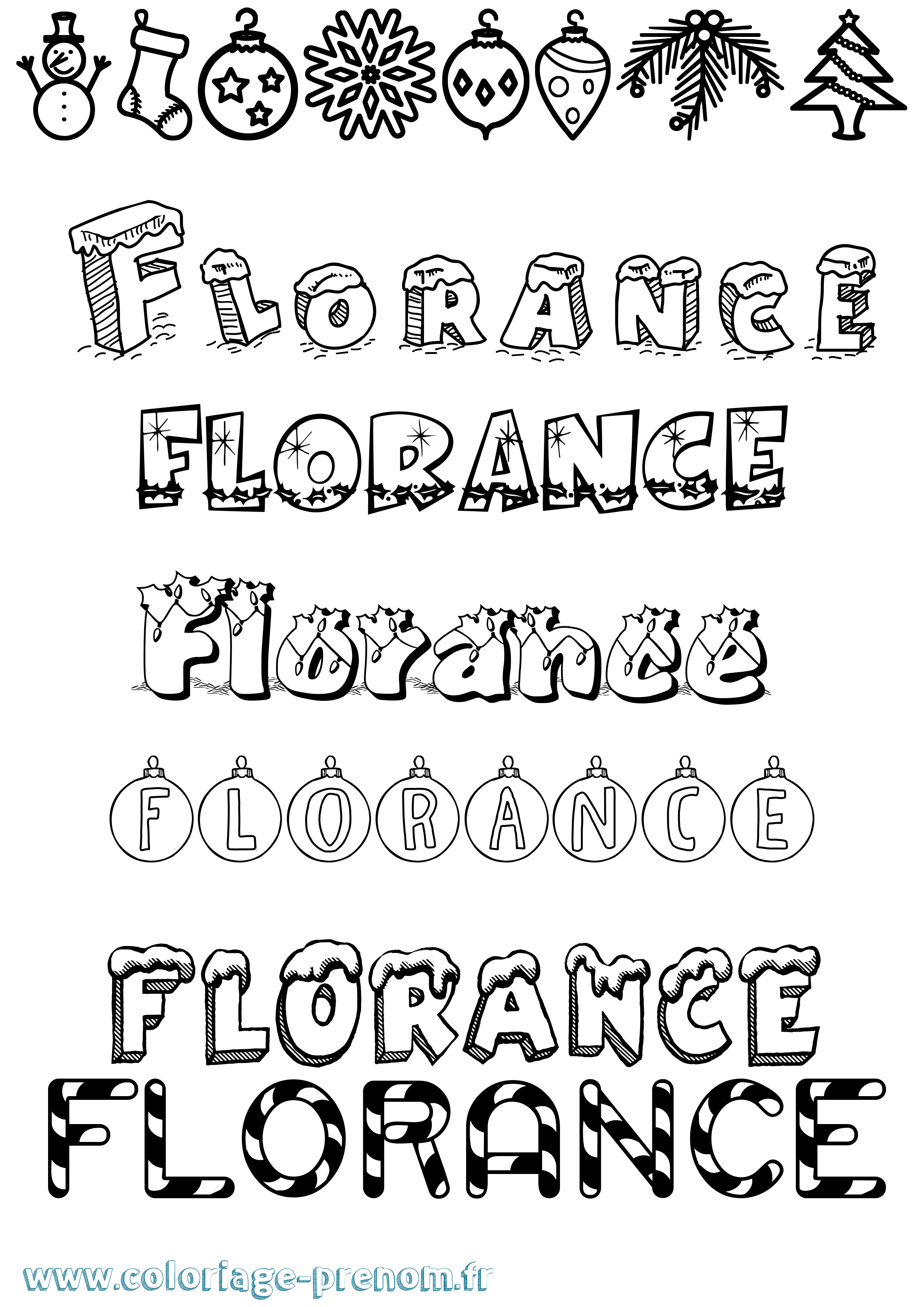 Coloriage prénom Florance Noël