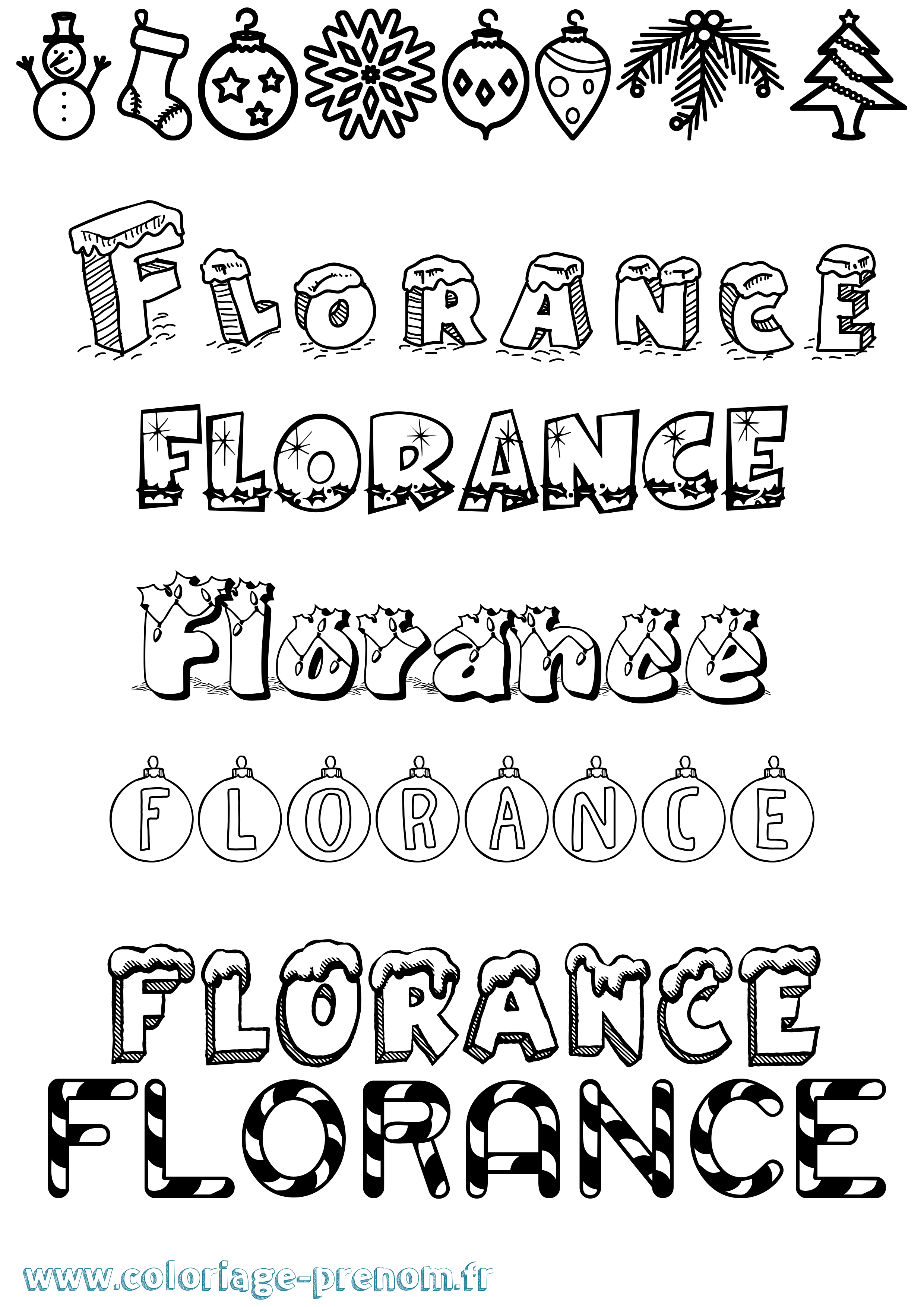 Coloriage Florance Noël Coloriage prénom Florance Noël