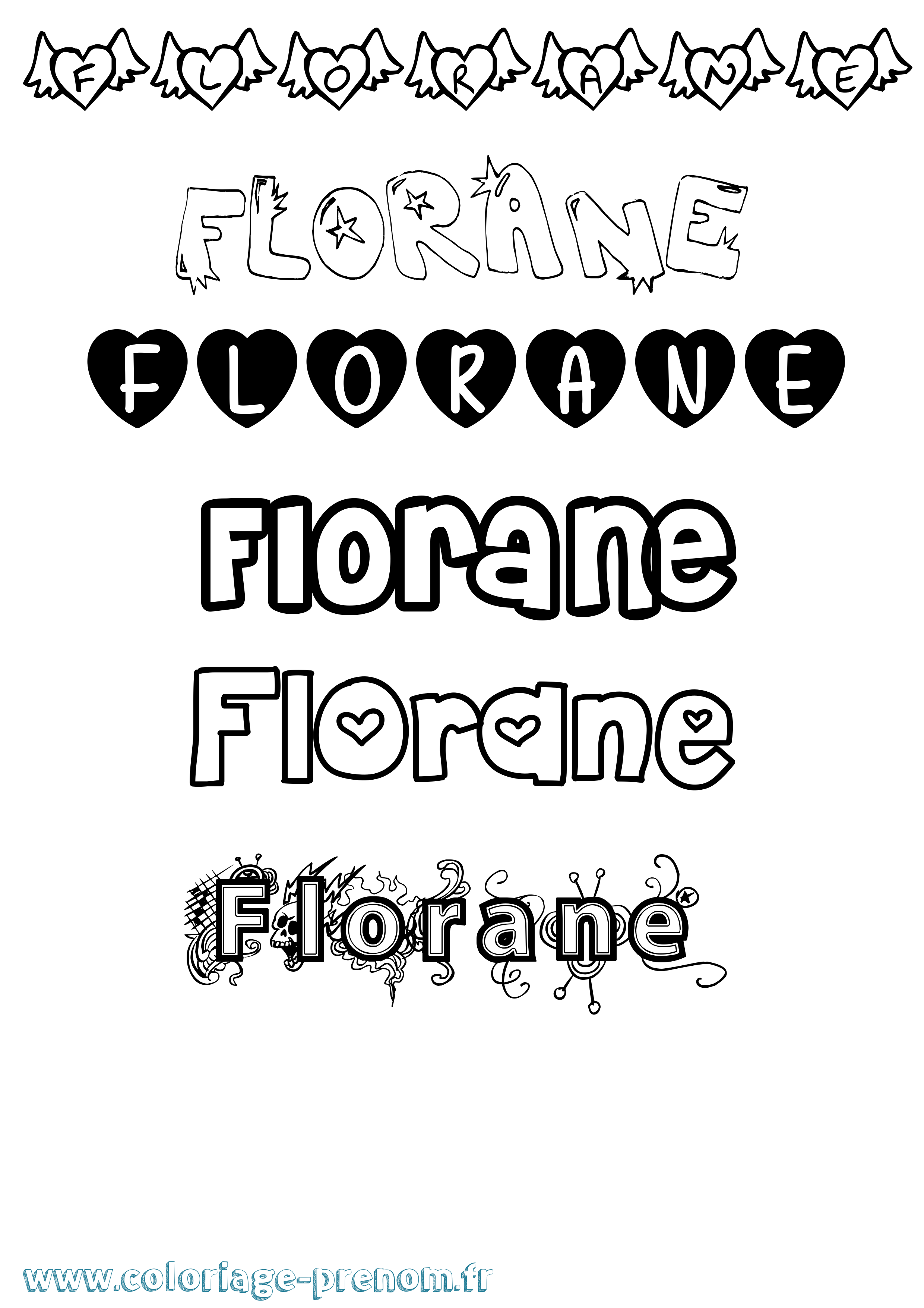 Coloriage prénom Florane Girly