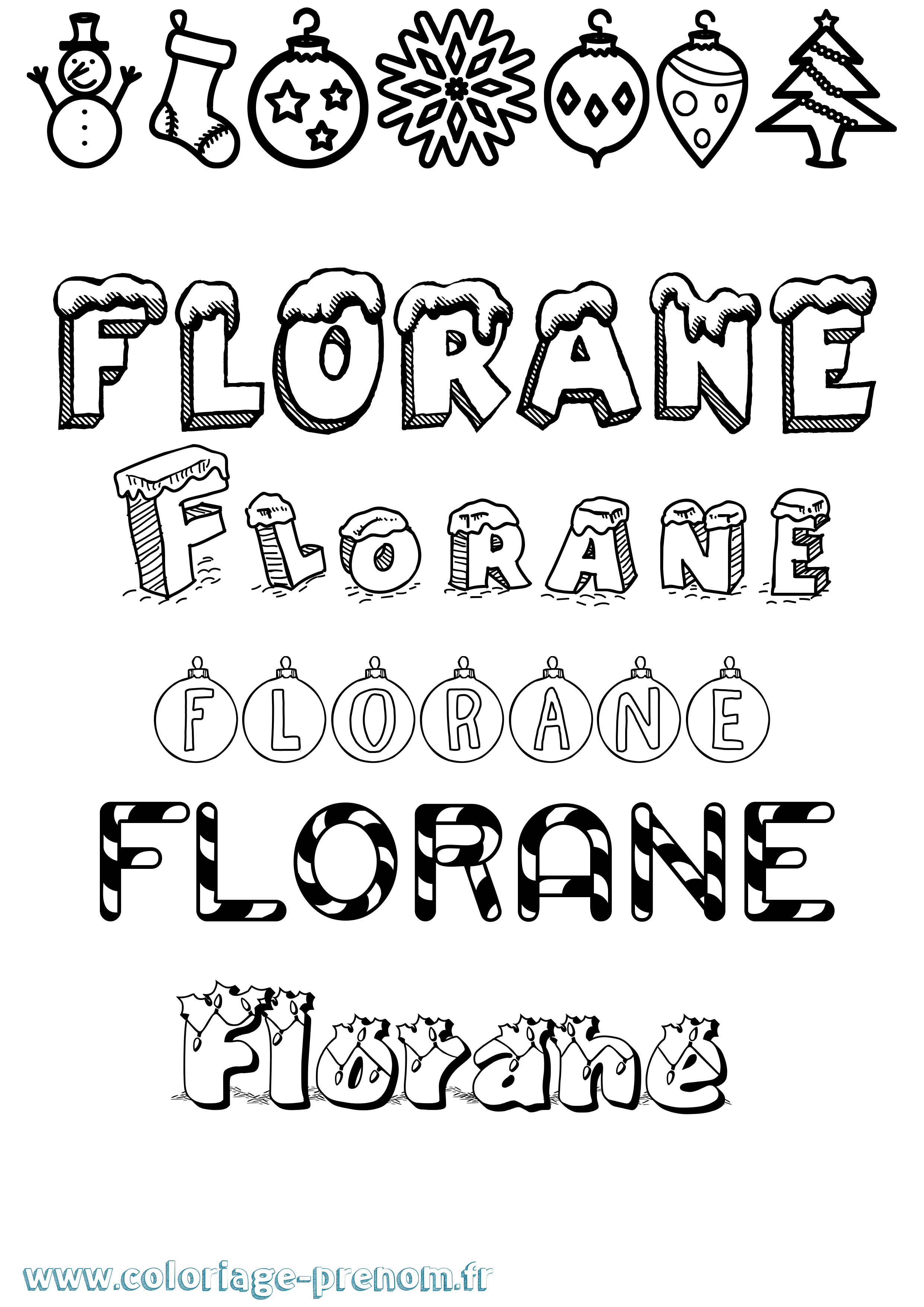 Coloriage prénom Florane Noël