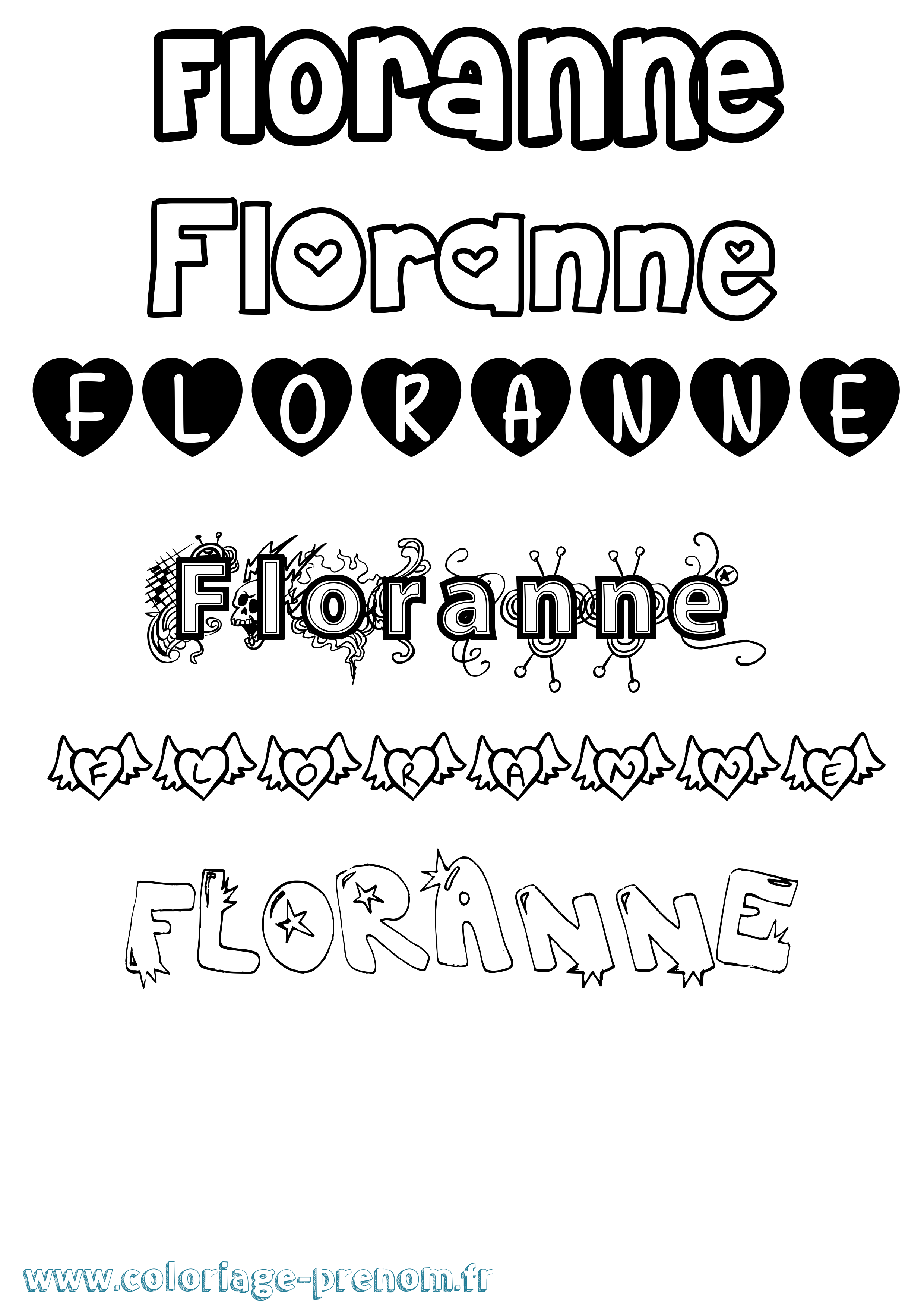 Coloriage prénom Floranne Girly