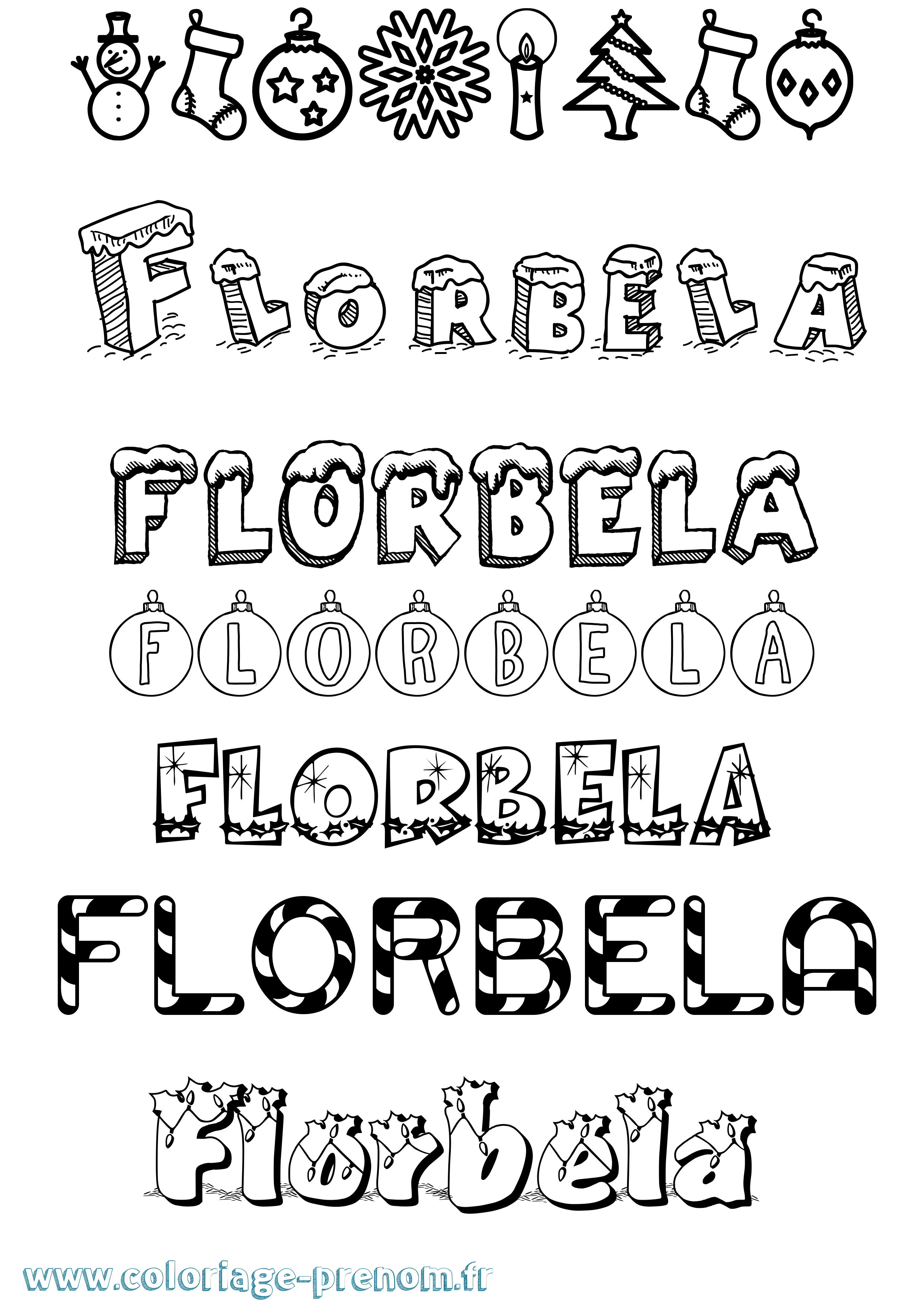 Coloriage prénom Florbela Noël