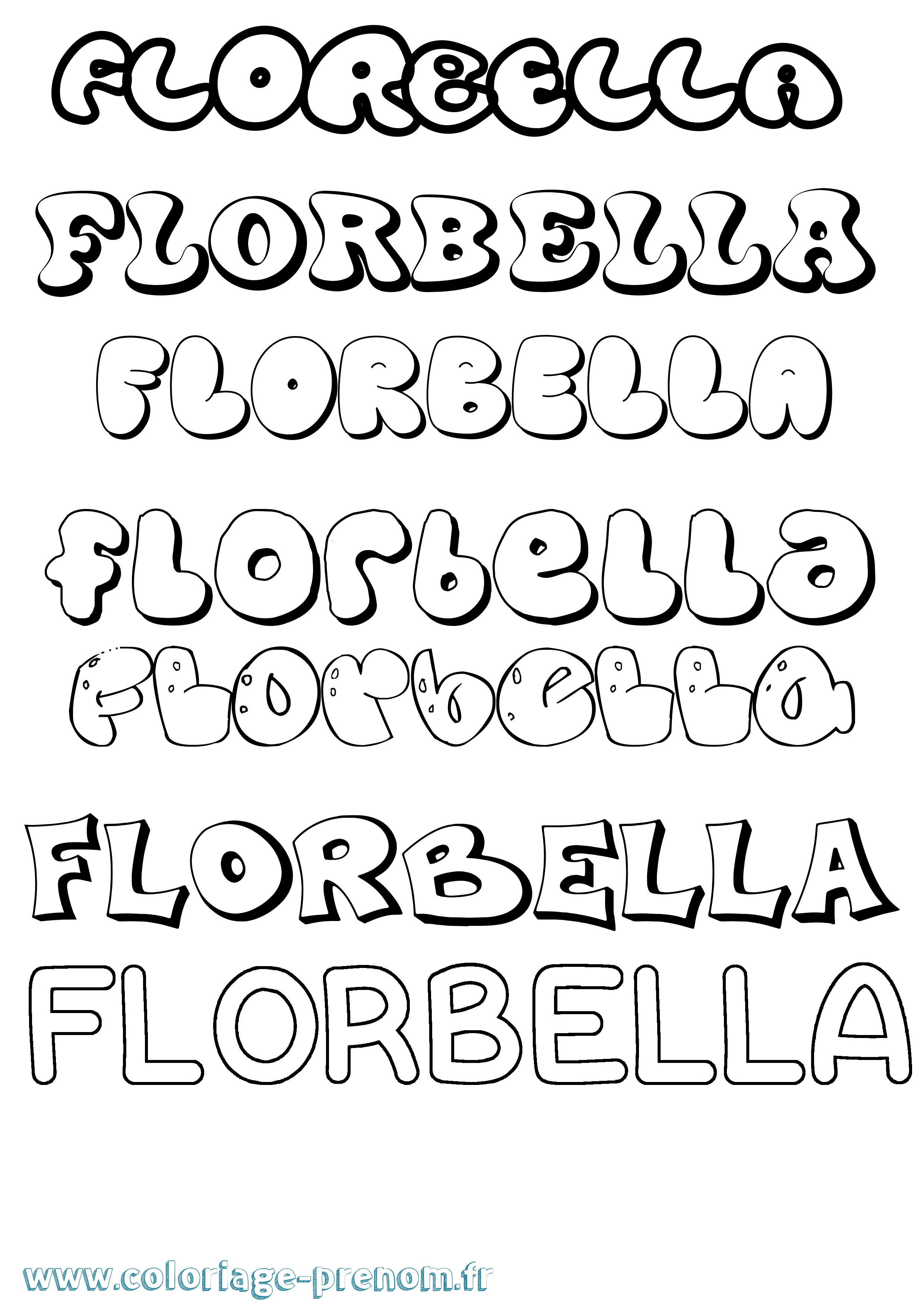 Coloriage prénom Florbella Bubble