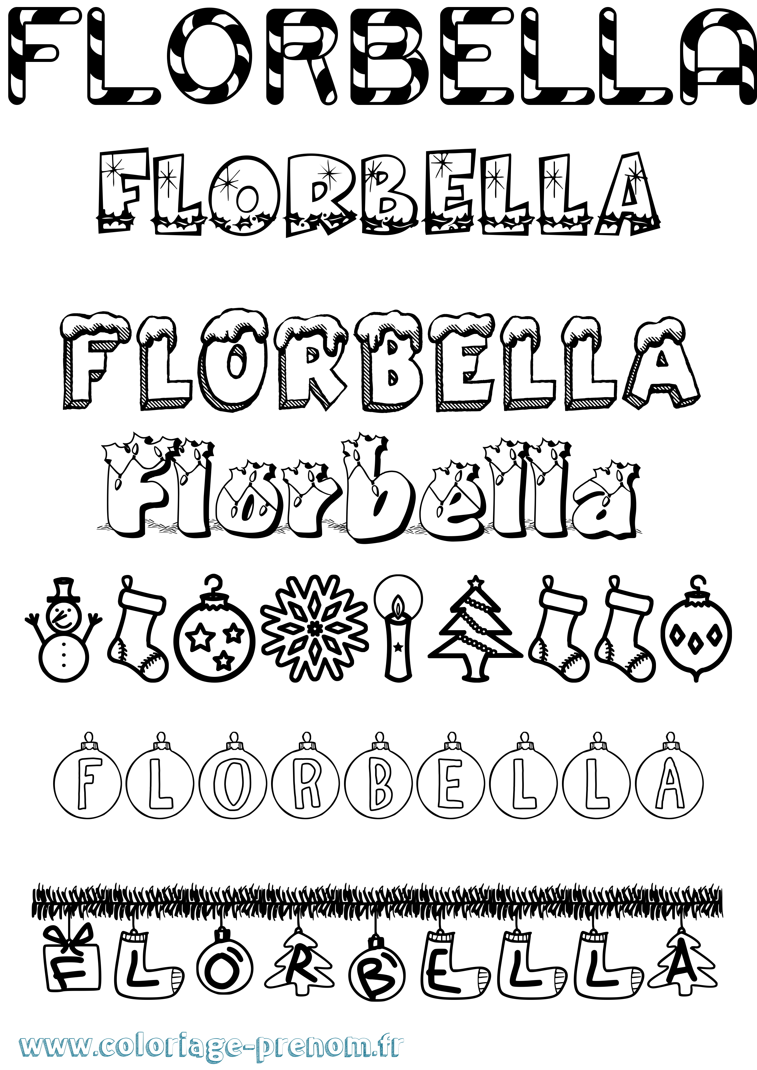 Coloriage prénom Florbella Noël