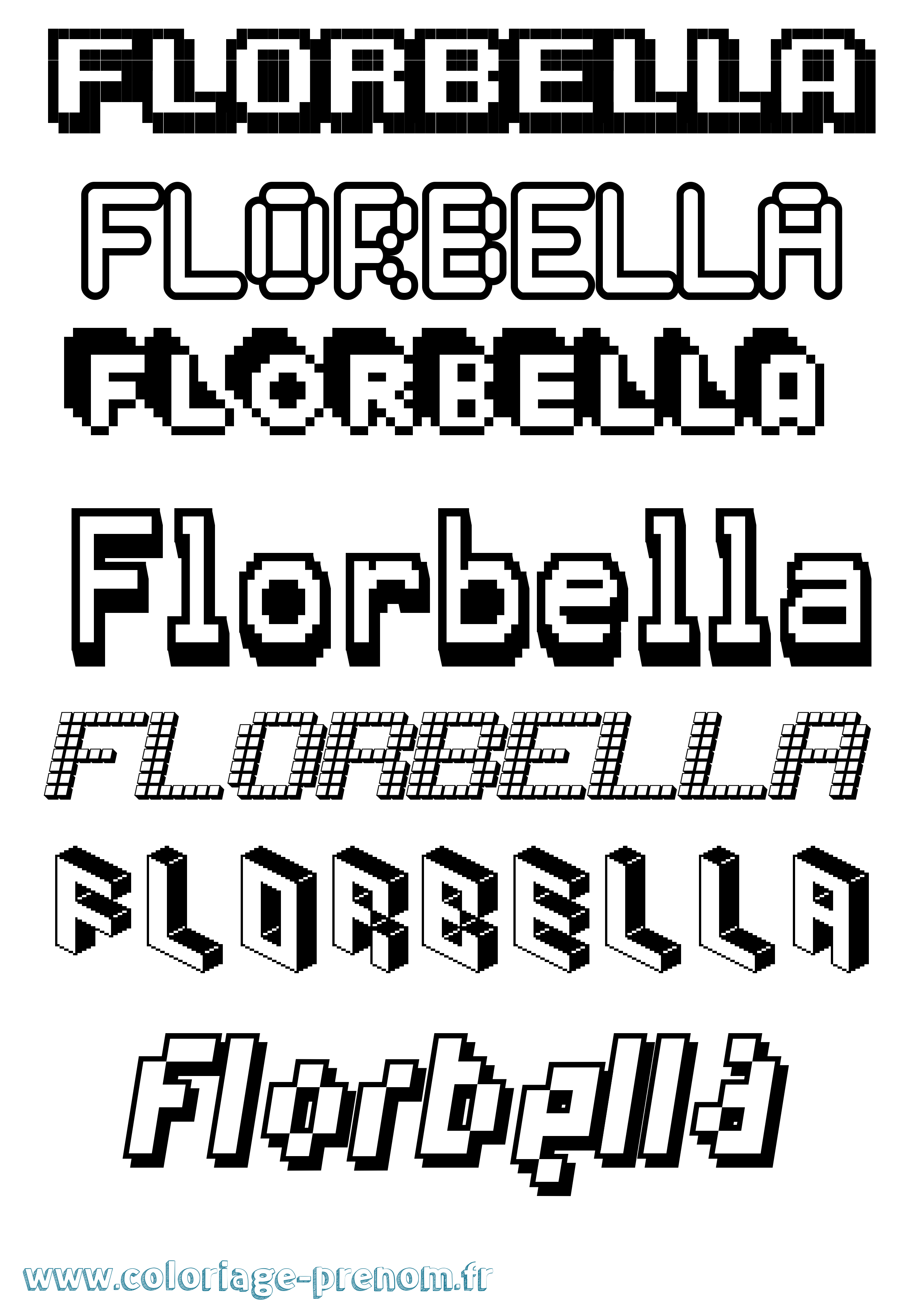 Coloriage prénom Florbella Pixel