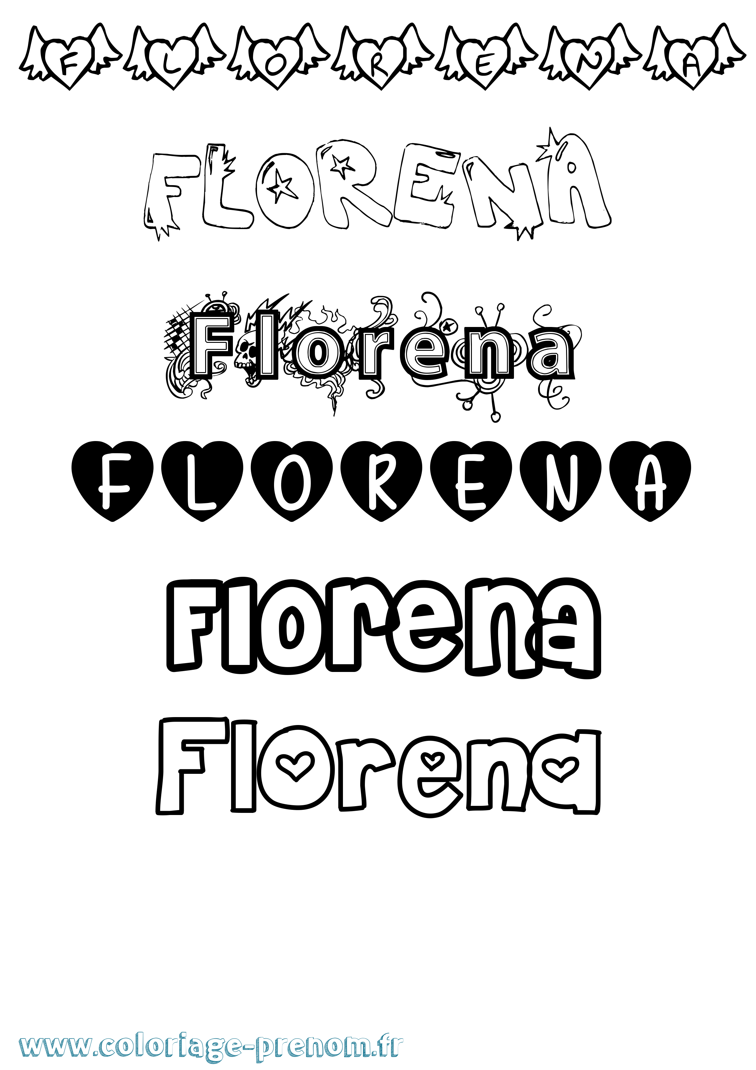 Coloriage prénom Florena Girly
