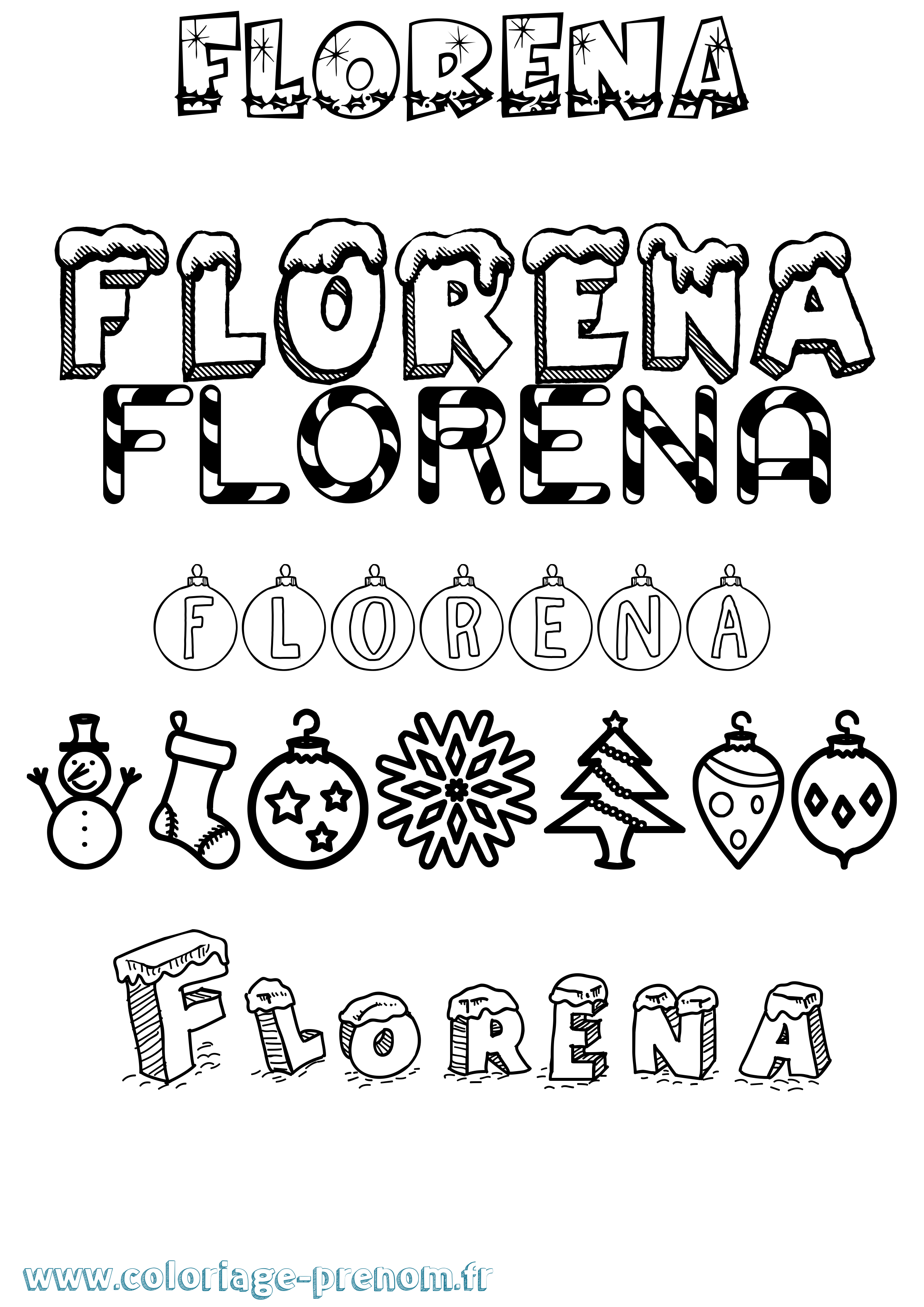 Coloriage prénom Florena Noël