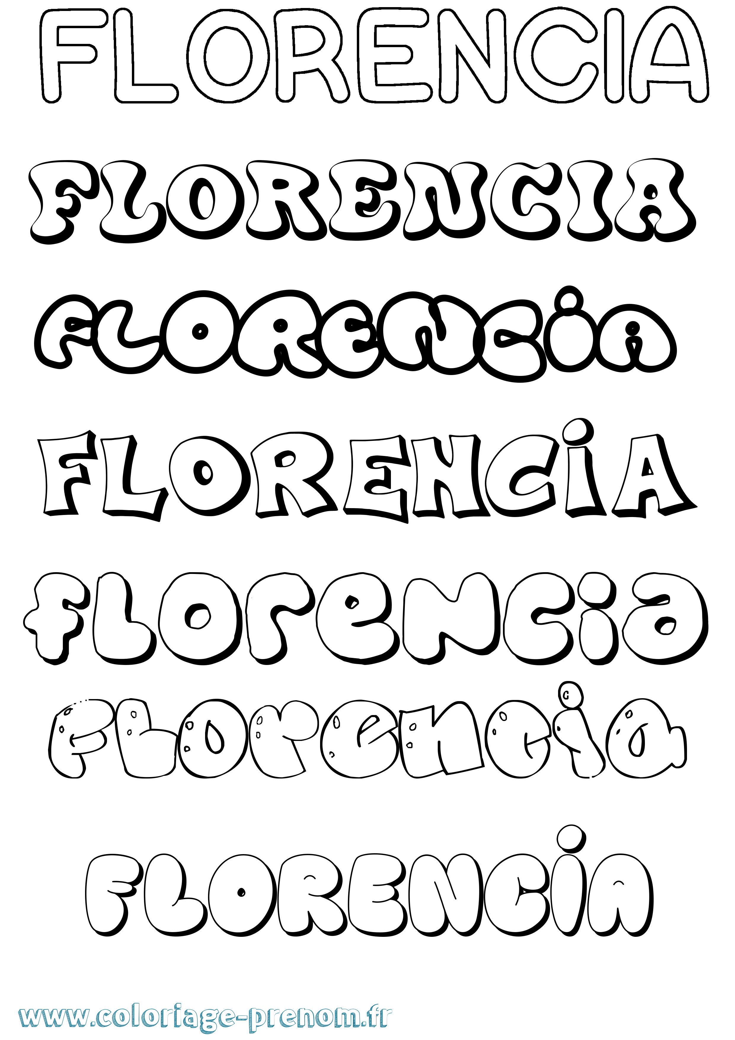 Coloriage prénom Florencia Bubble