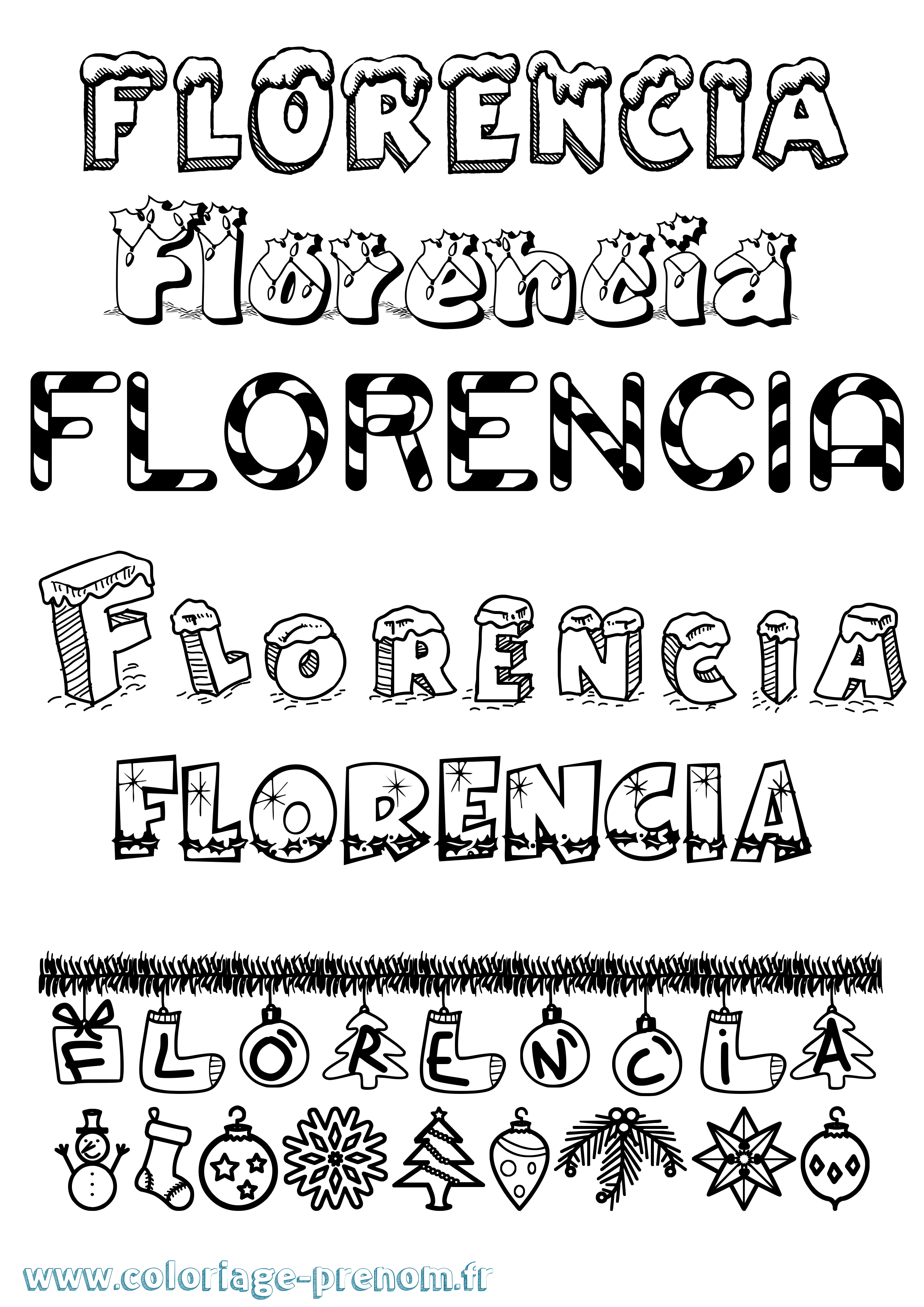 Coloriage prénom Florencia Noël