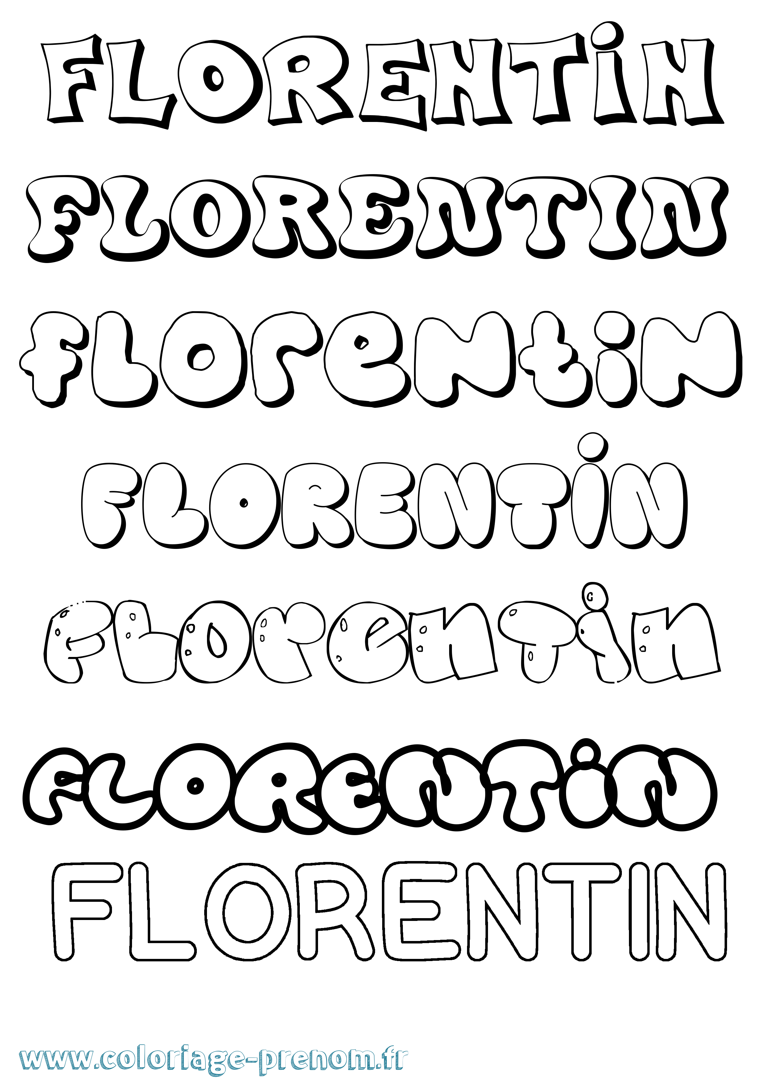 Coloriage prénom Florentin Bubble