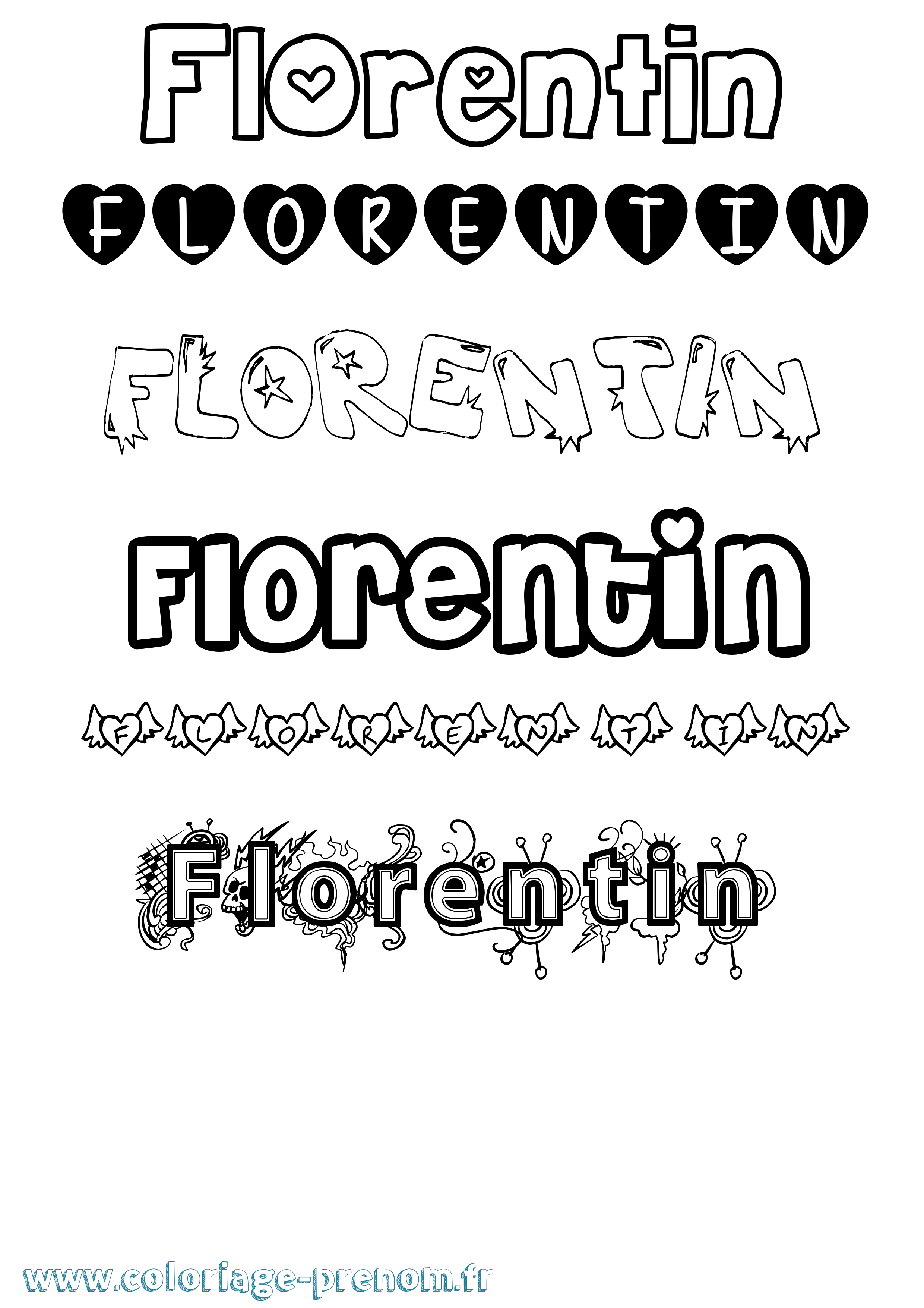 Coloriage prénom Florentin Girly
