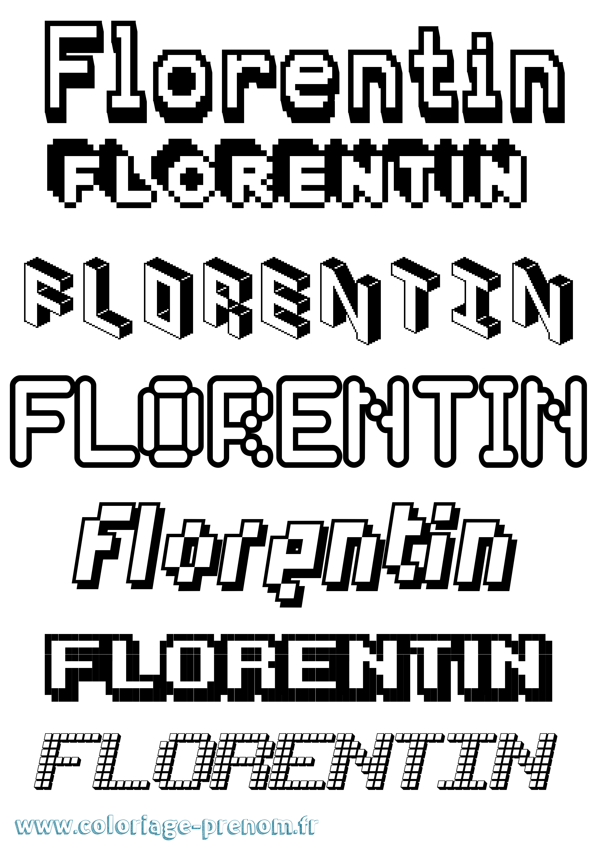 Coloriage prénom Florentin Pixel