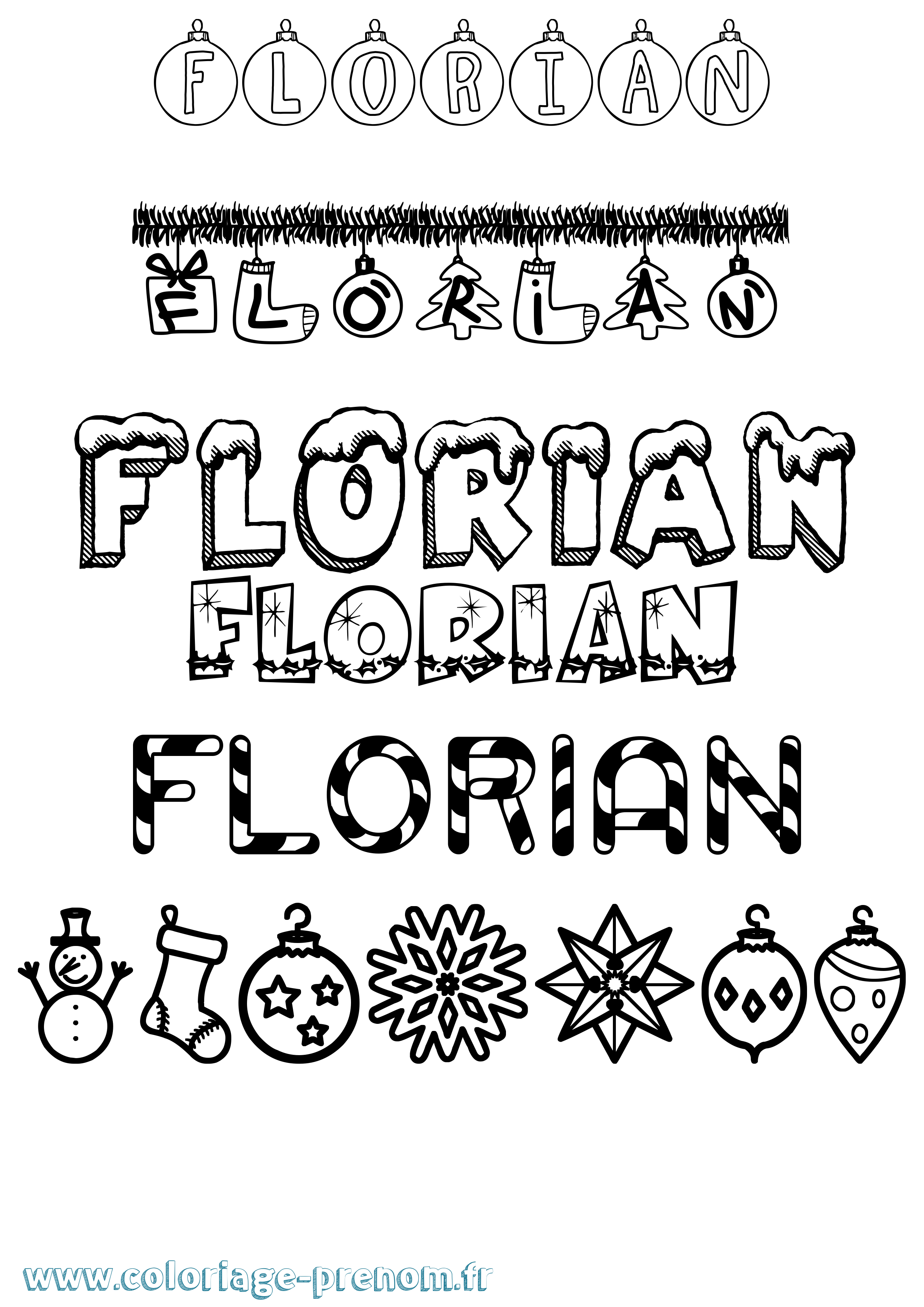 Coloriage Florian Noël Coloriage prénom Florian Noël