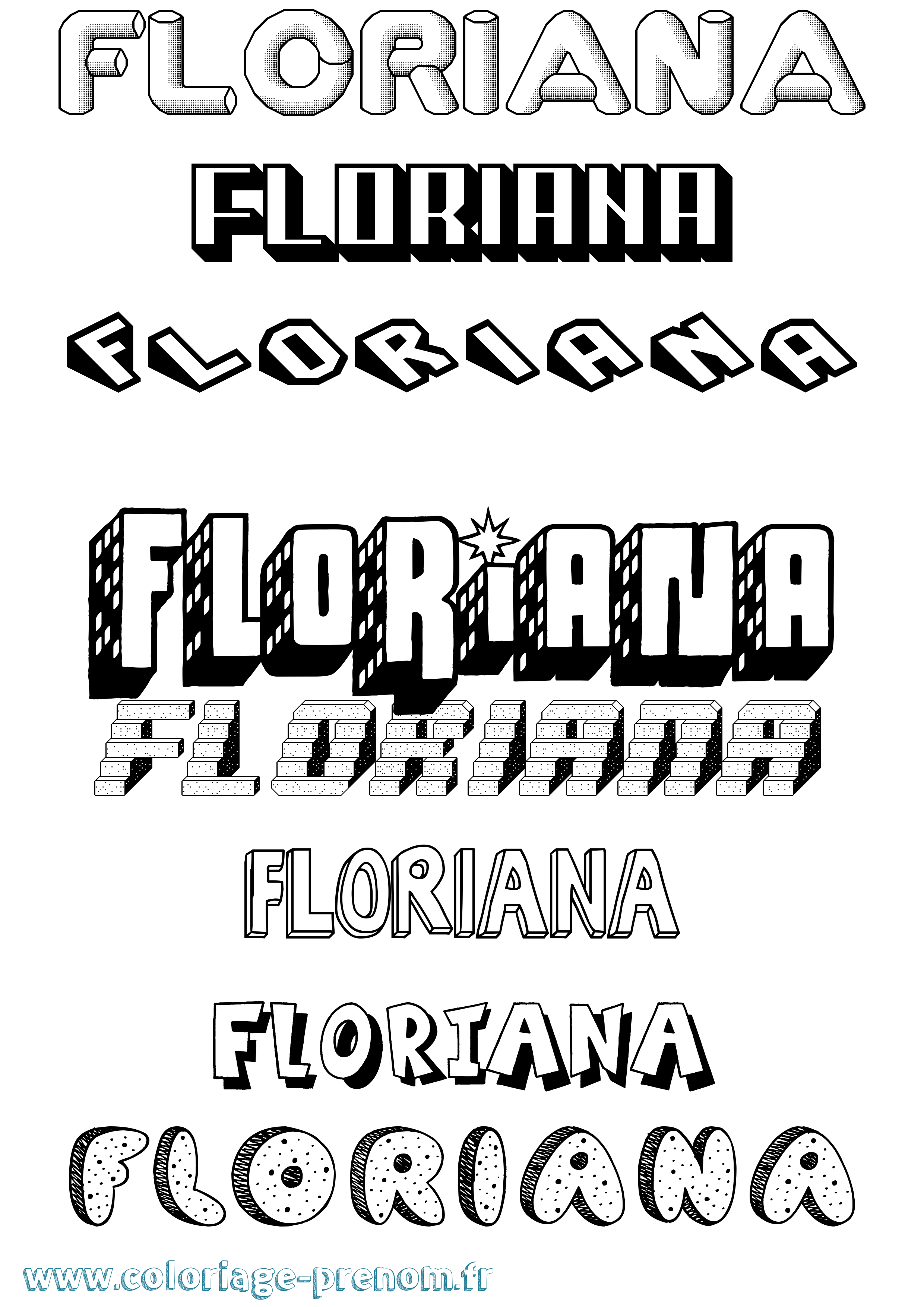 Coloriage Floriana Effet 3D Coloriage prénom Floriana Effet 3D