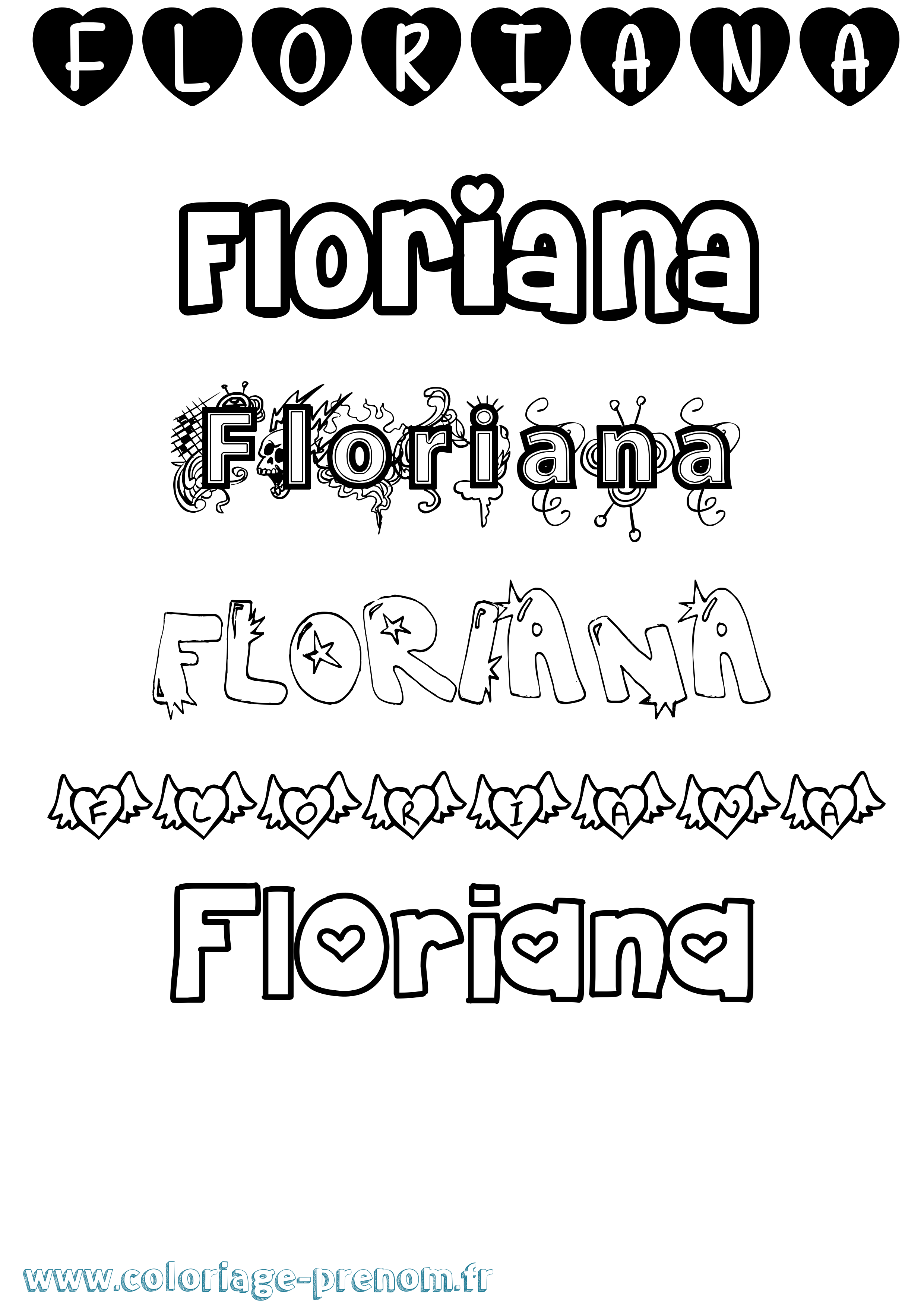 Coloriage Floriana Girly Coloriage prénom Floriana Girly
