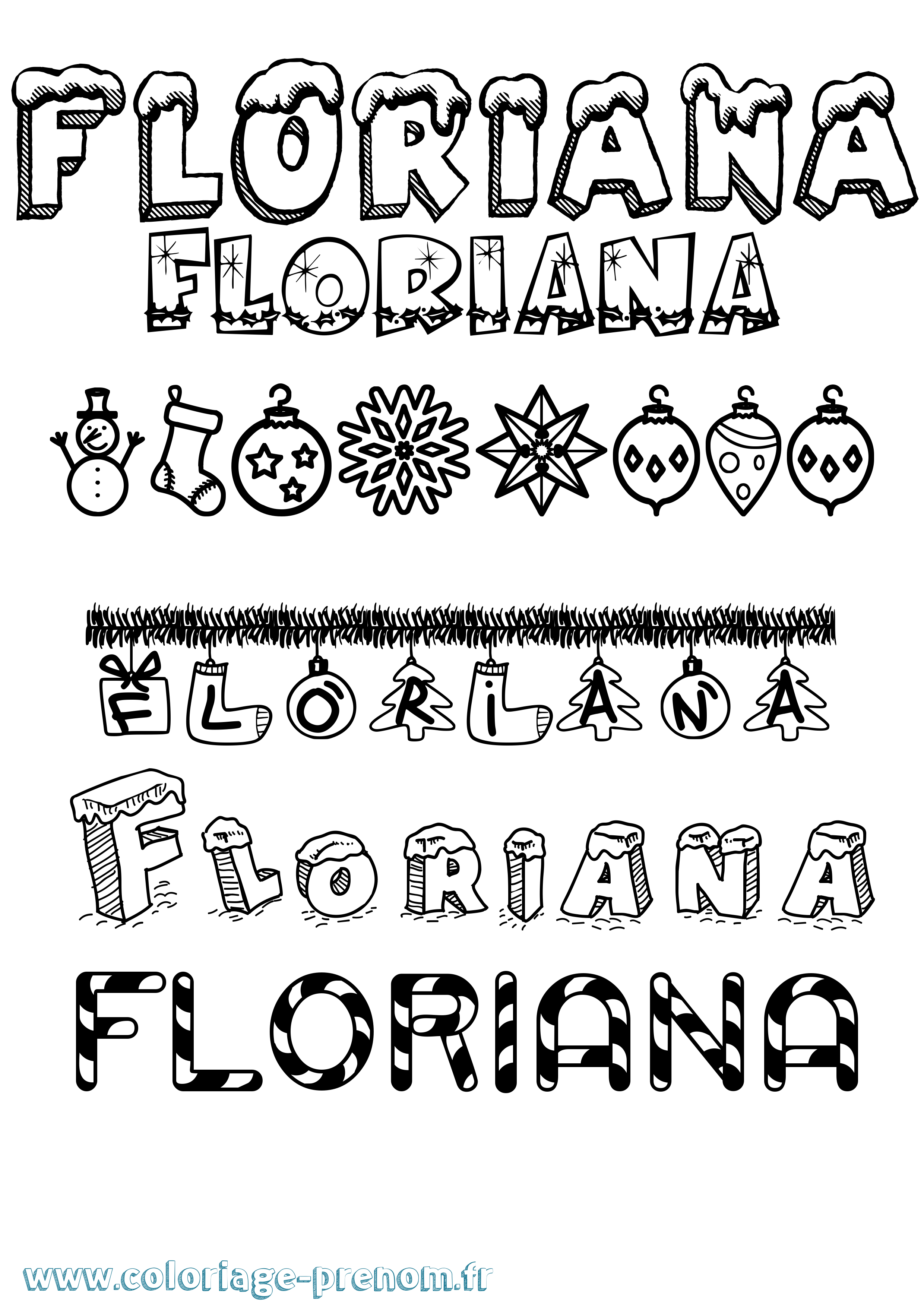 Coloriage Floriana Noël Coloriage prénom Floriana Noël