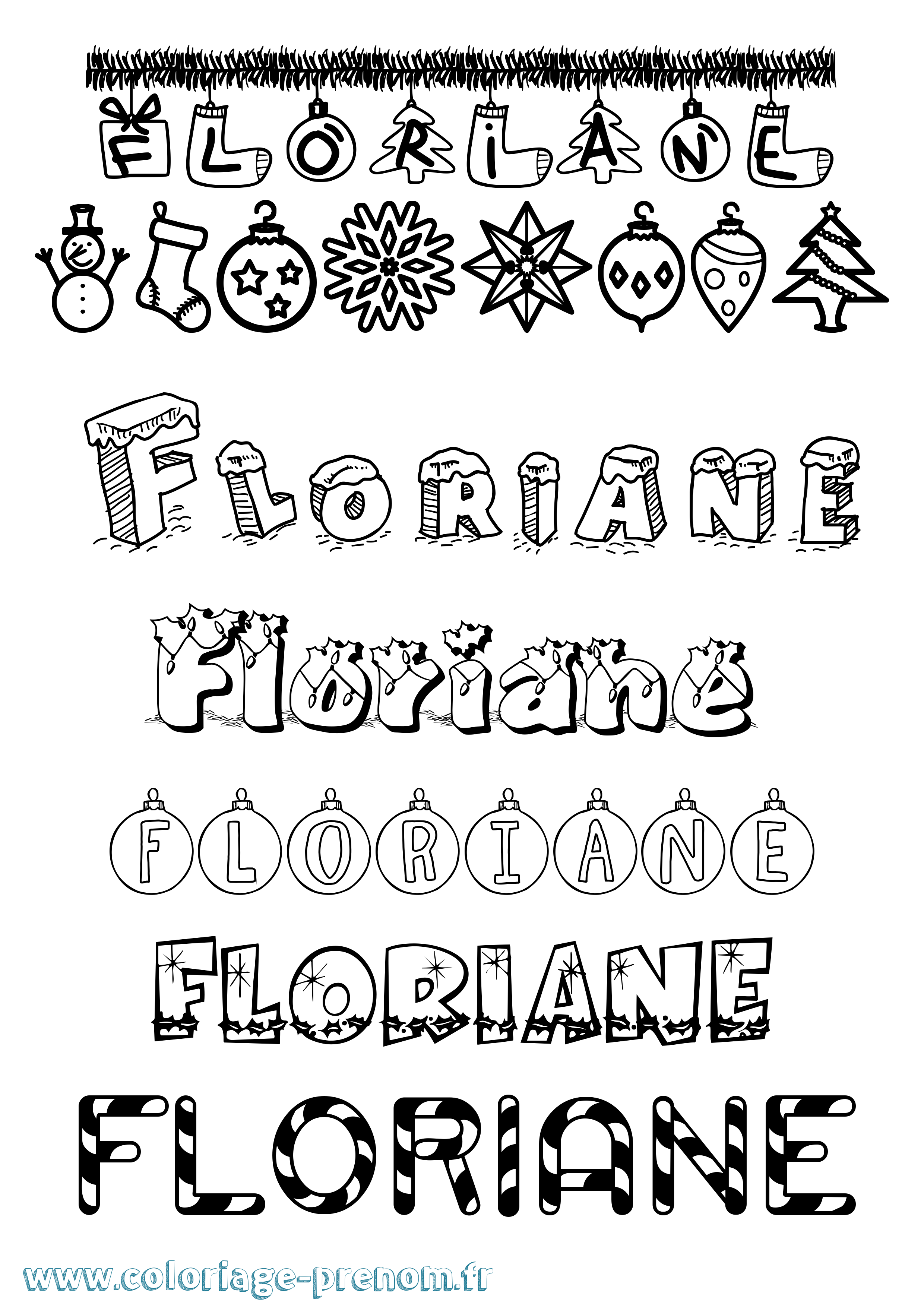 Coloriage Floriane Noël Coloriage prénom Floriane Noël