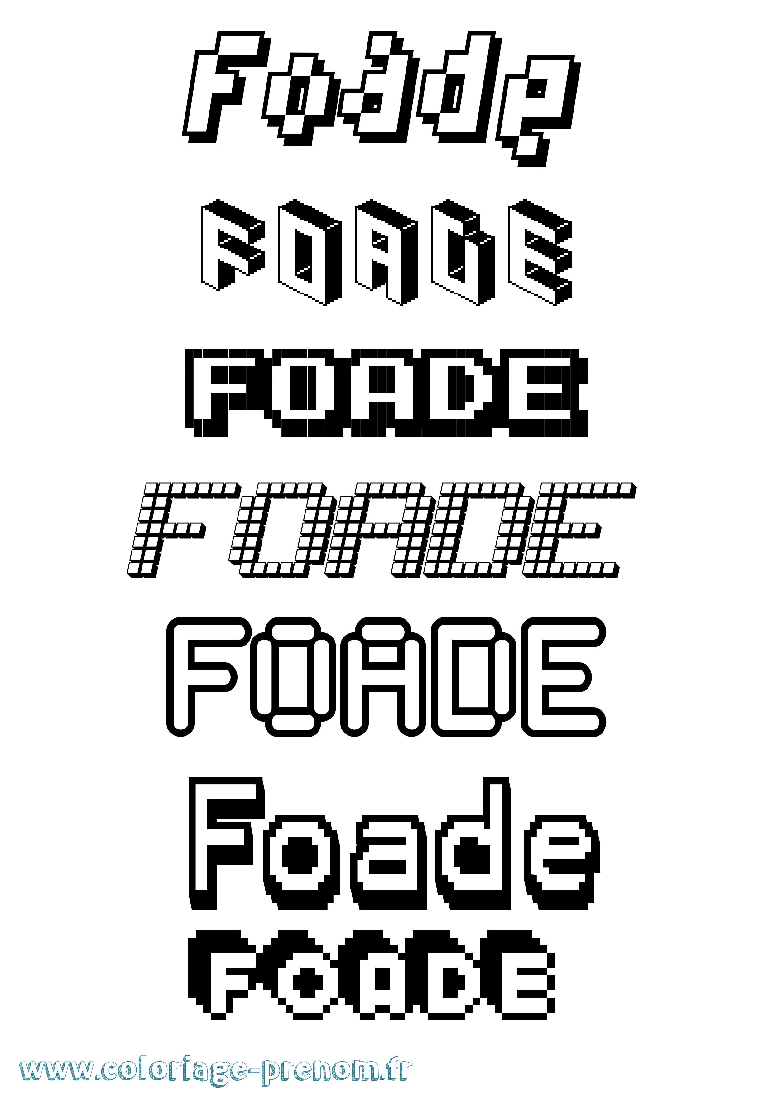 Coloriage prénom Foade Pixel
