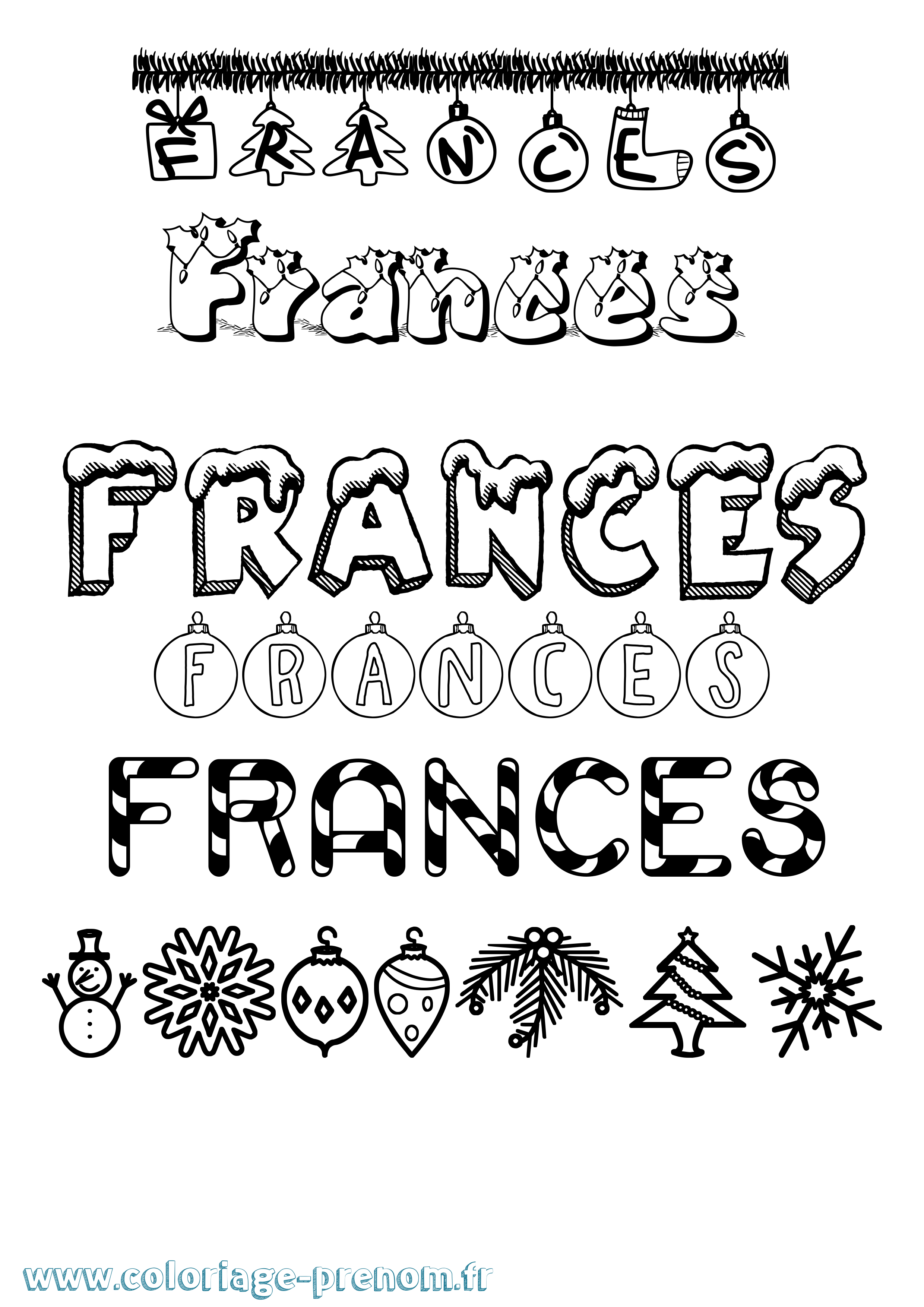 Coloriage prénom Frances Noël