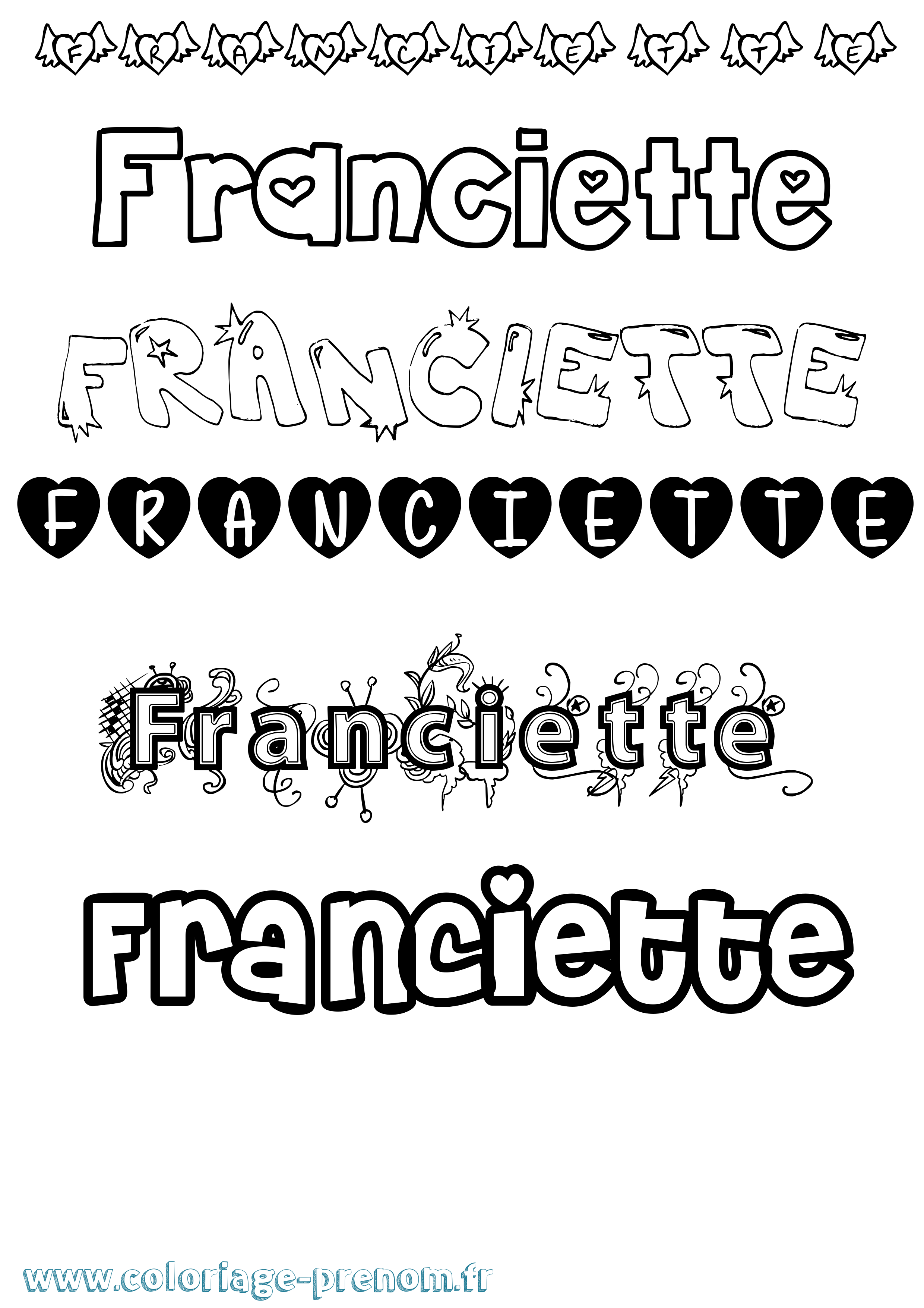 Coloriage prénom Franciette Girly