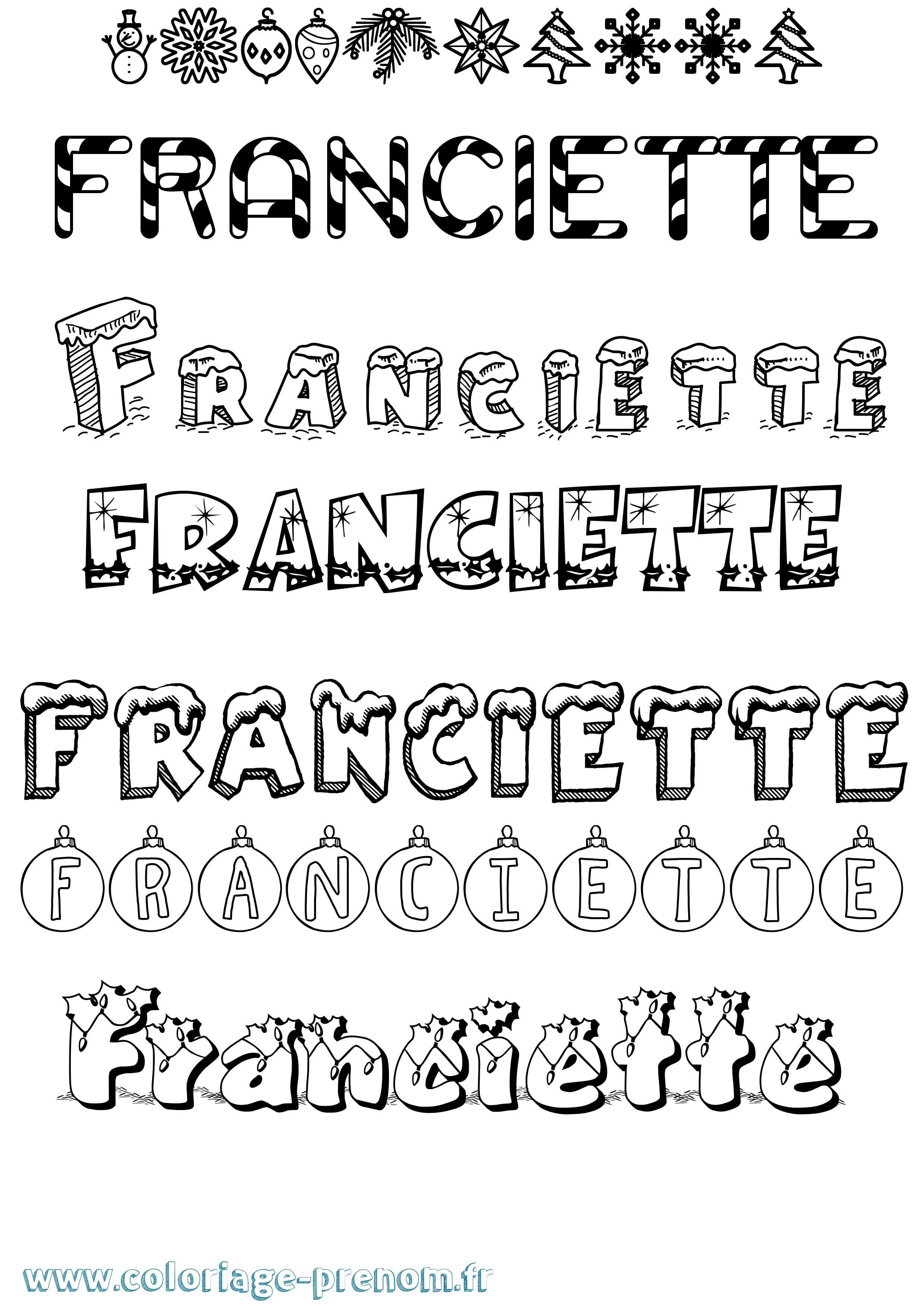 Coloriage prénom Franciette Noël