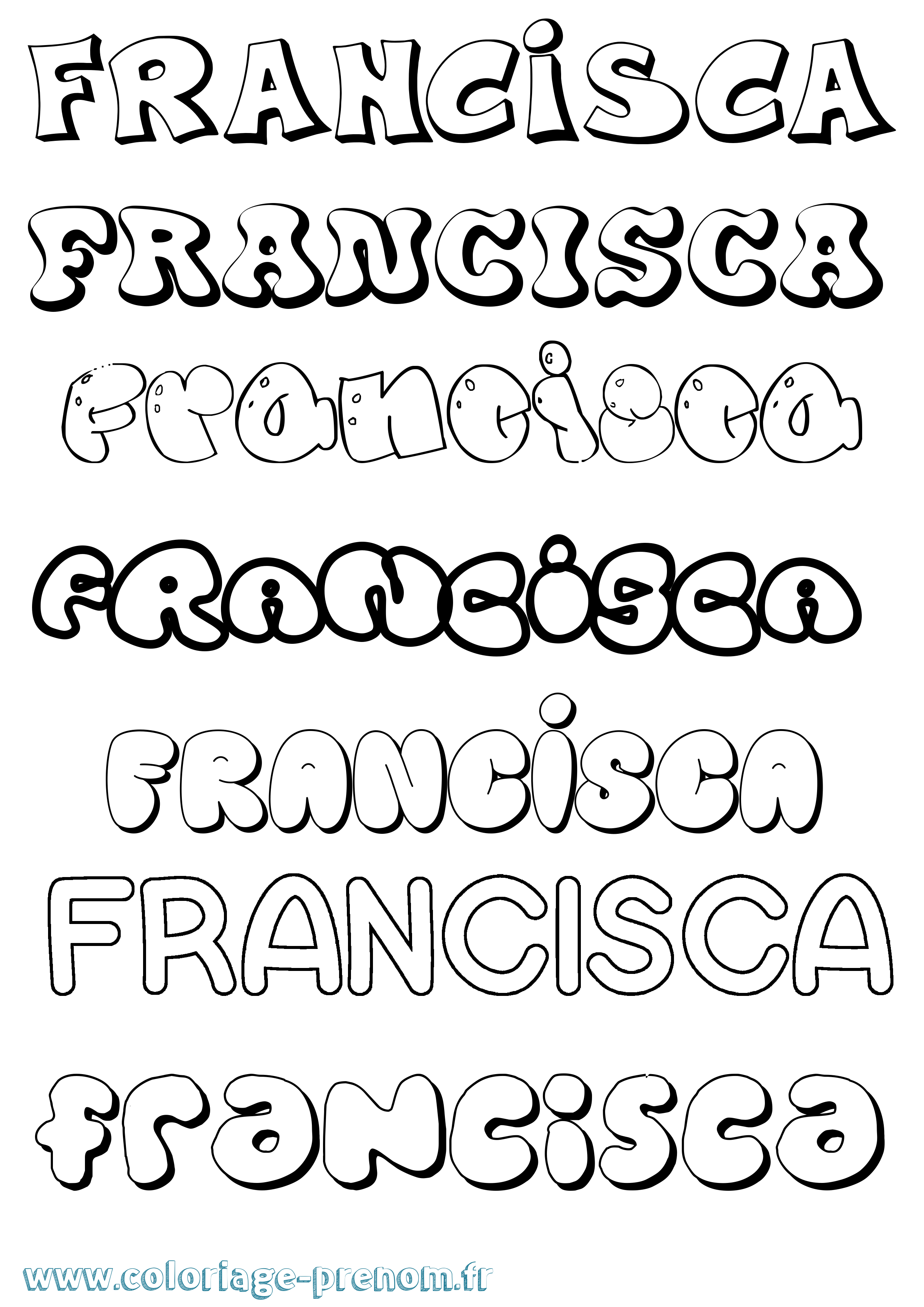 Coloriage prénom Francisca Bubble