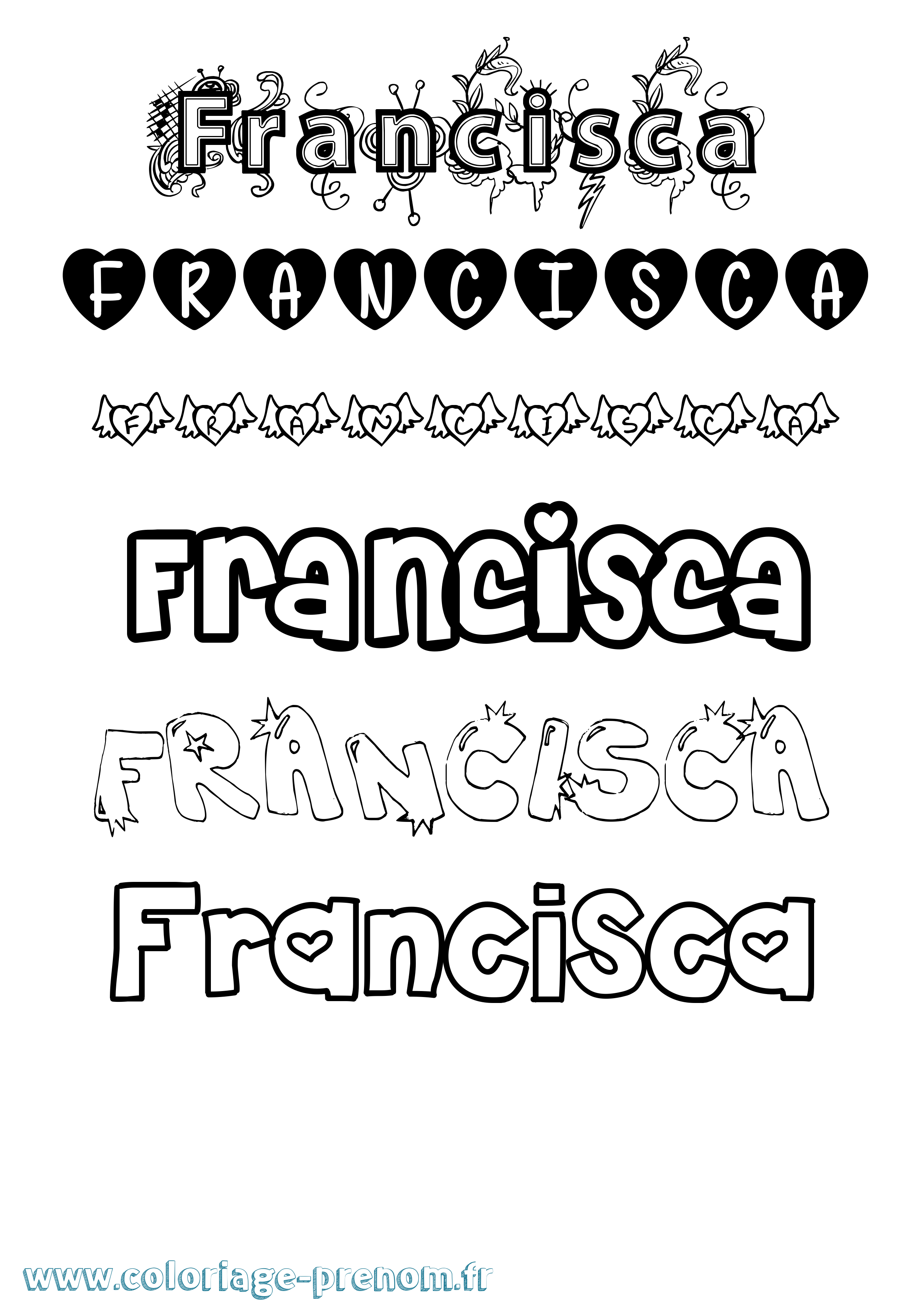 Coloriage prénom Francisca Girly