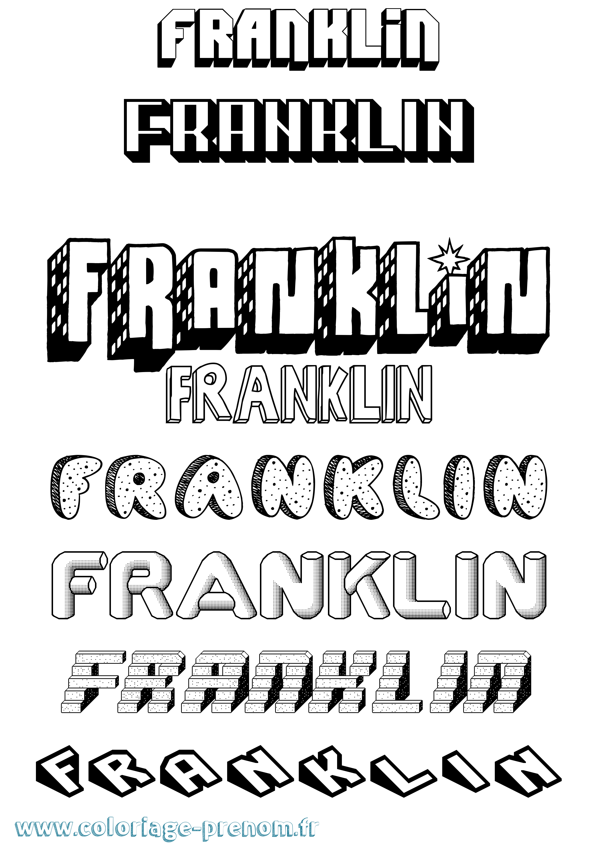 Coloriage Franklin Effet 3D Coloriage prénom Franklin Effet 3D