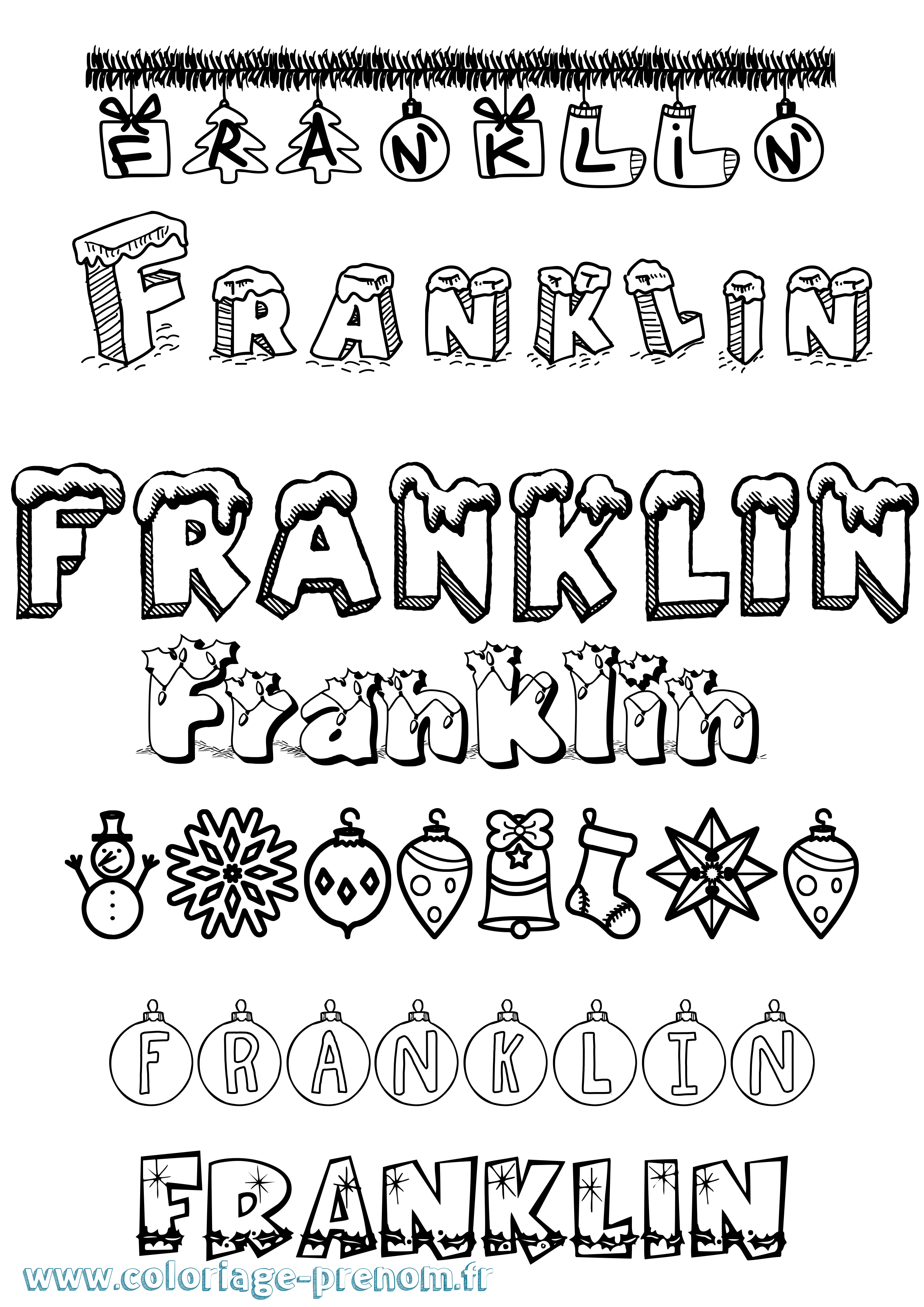 Coloriage Franklin Noël Coloriage prénom Franklin Noël