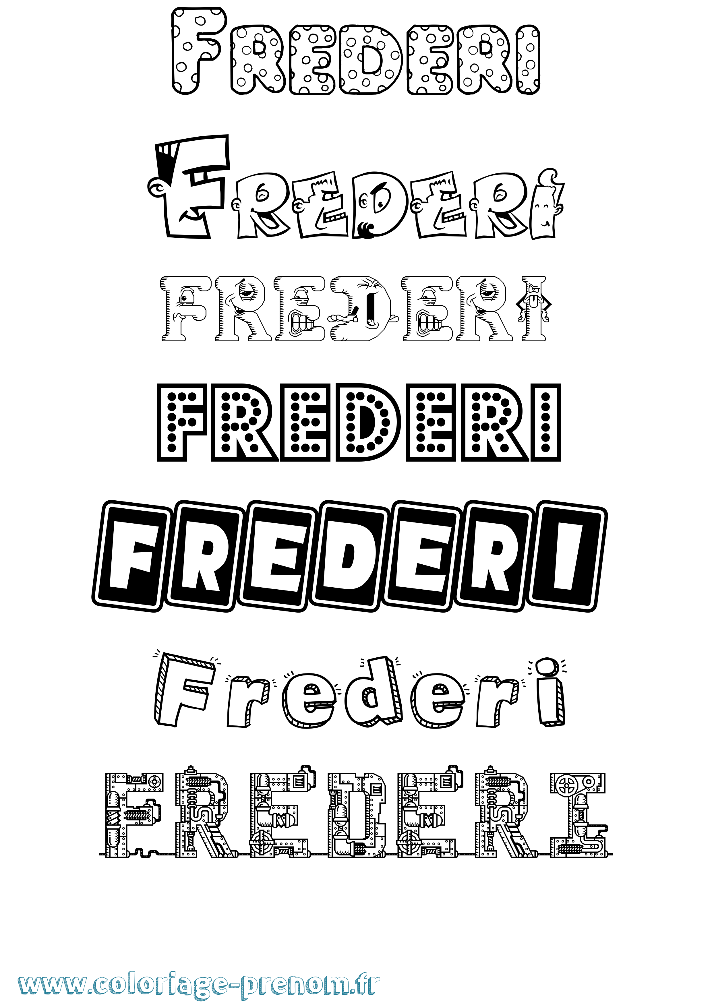 Coloriage prénom Frederi Fun