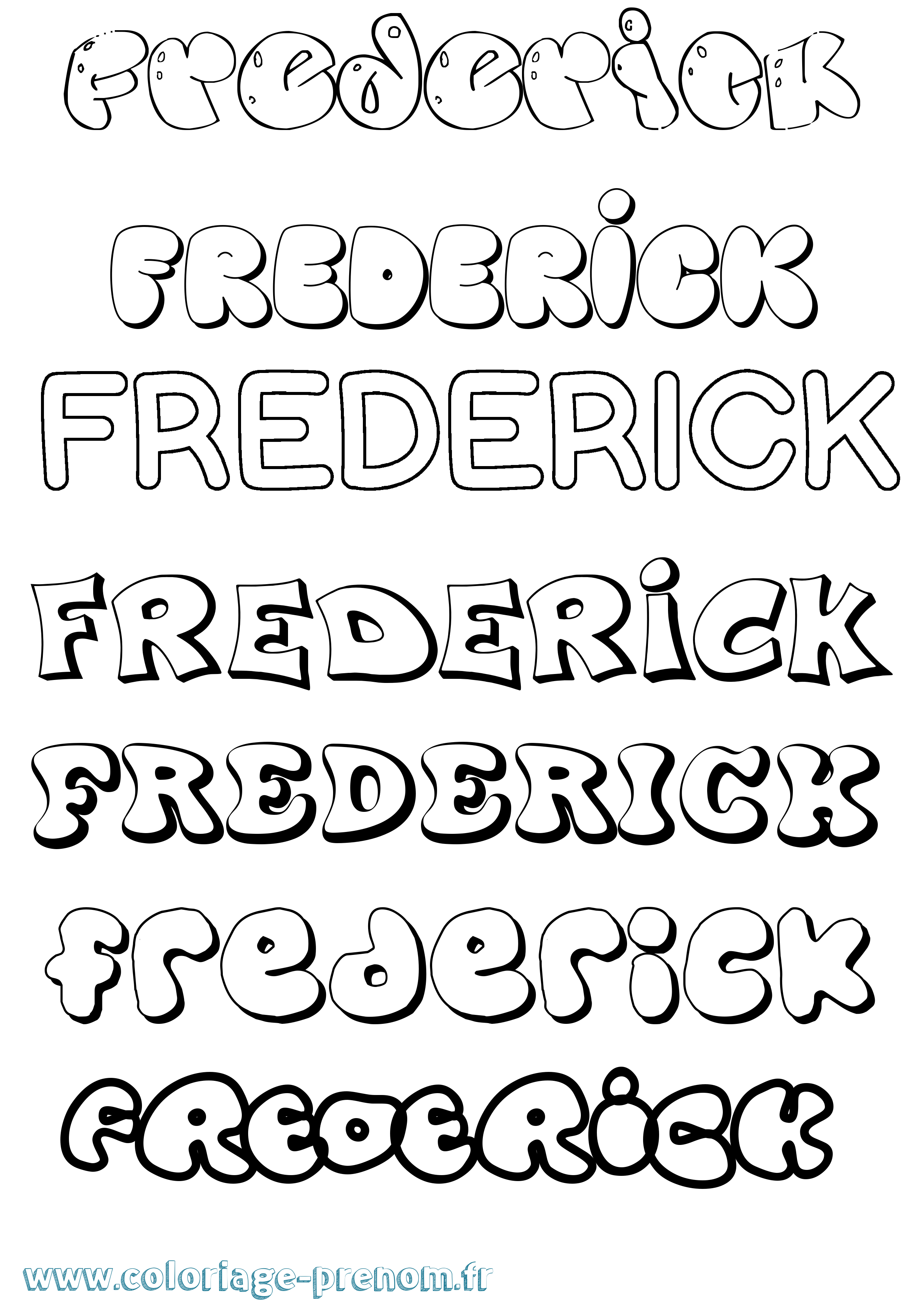 Coloriage prénom Frederick Bubble