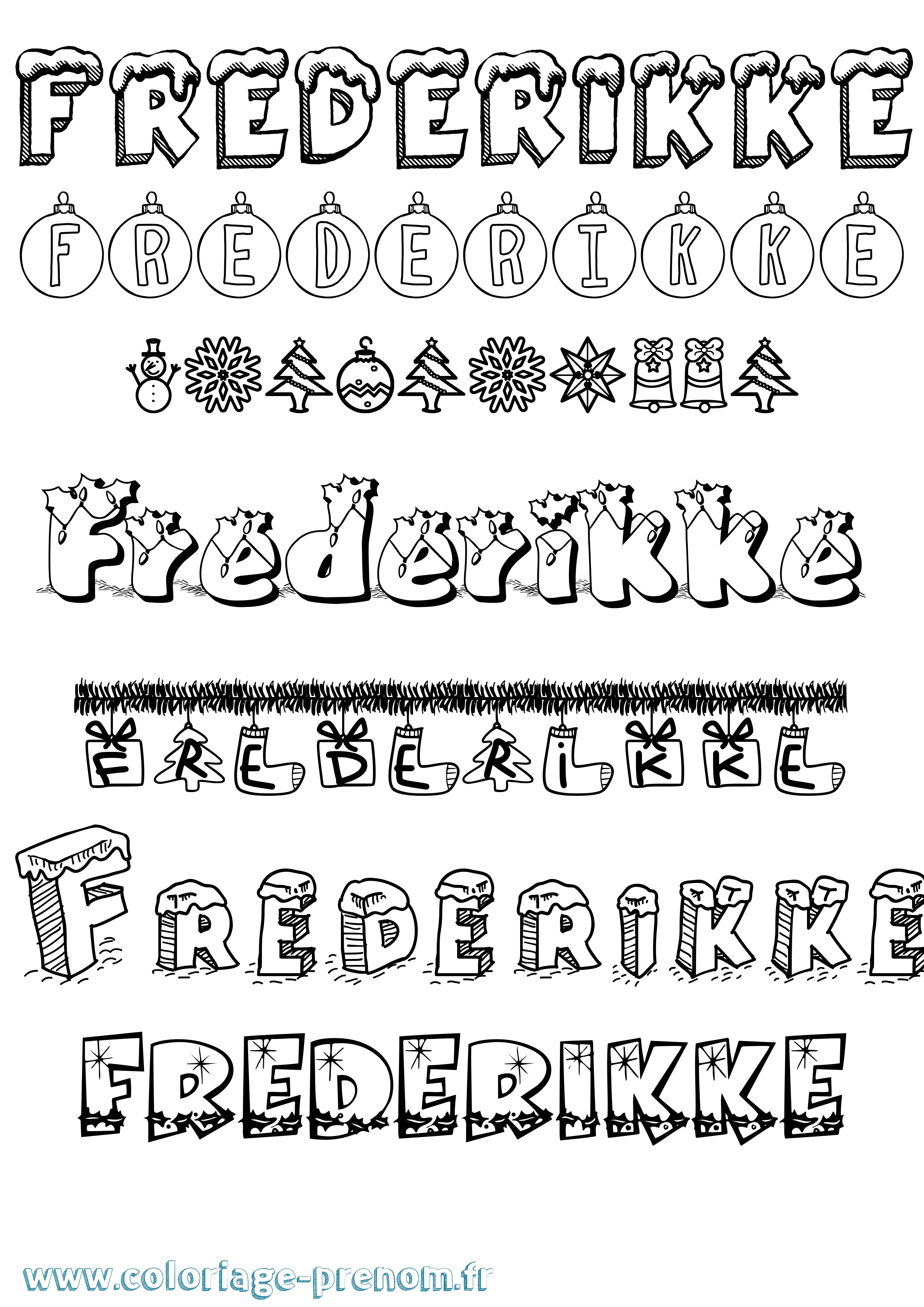 Coloriage Frederikke Noël Coloriage prénom Frederikke Noël