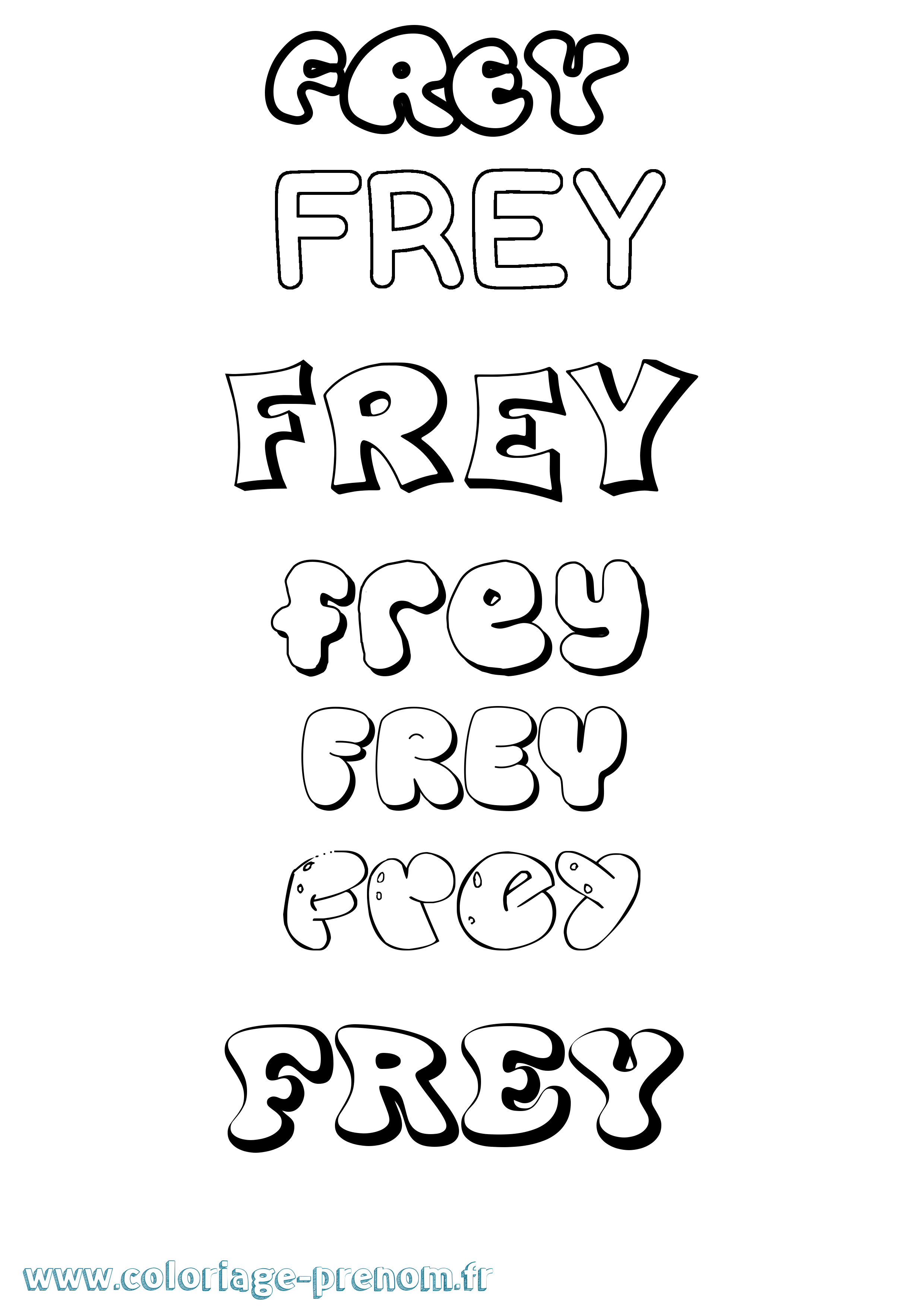 Coloriage prénom Frey Bubble